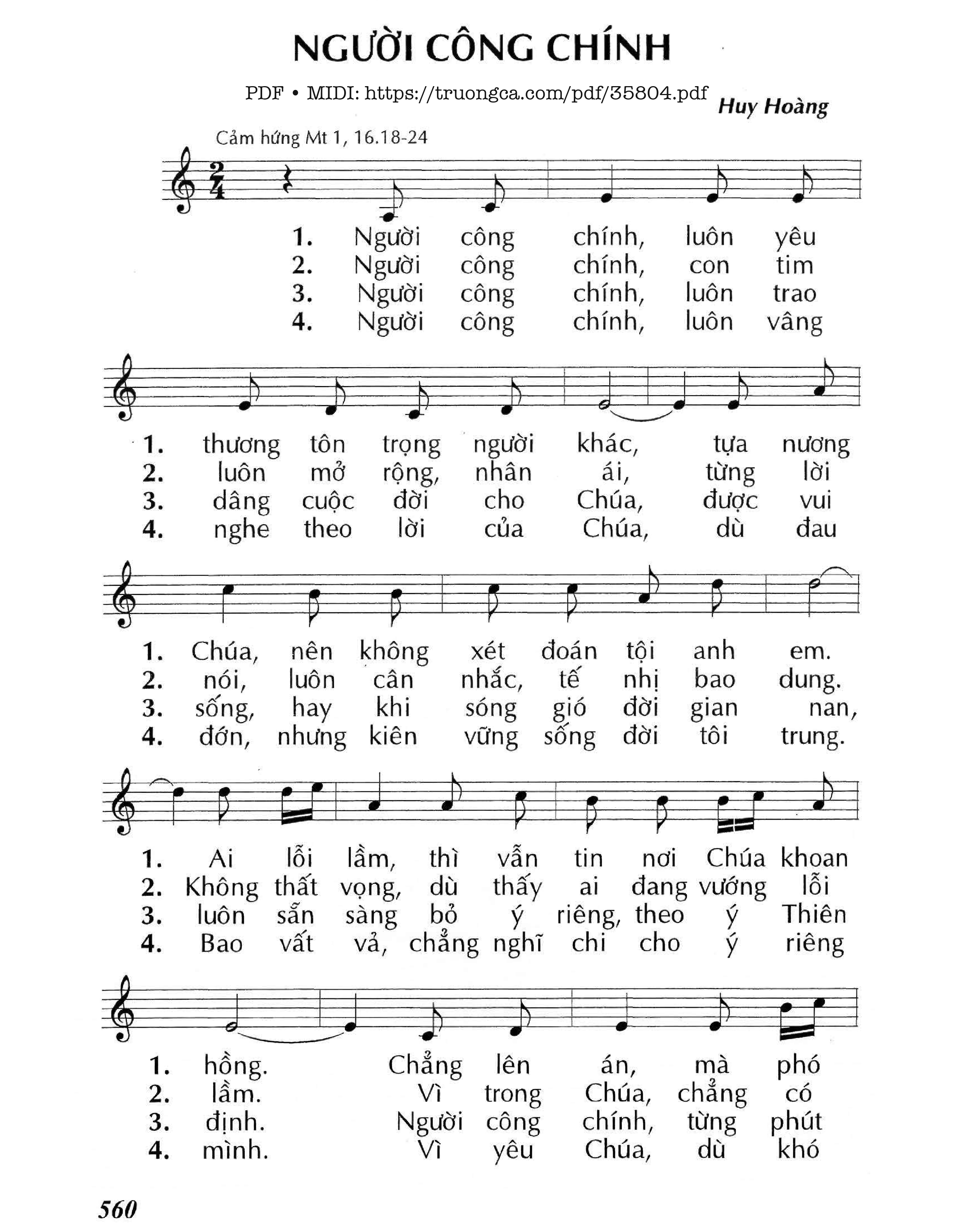 Page 1 of Sheet music PDF Người Công Chính - Huy Hoàng