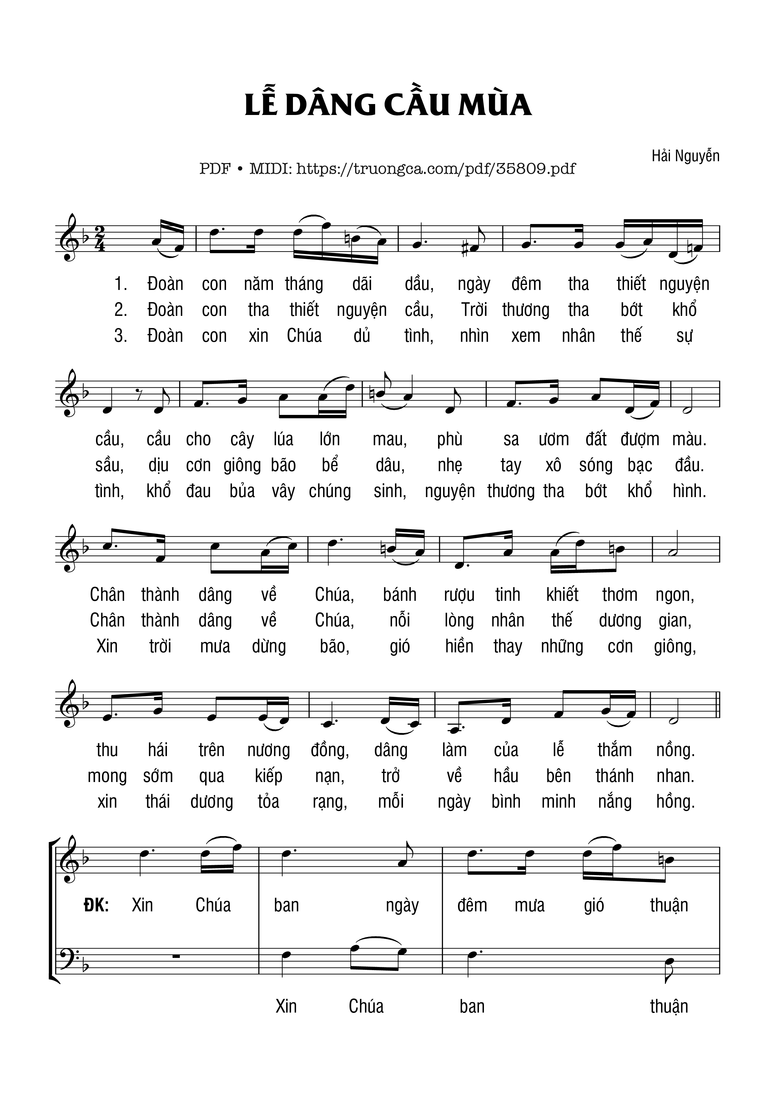 Page 1 of Sheet music PDF Lễ Dâng Càu Mùa - Hải Nguyễn
