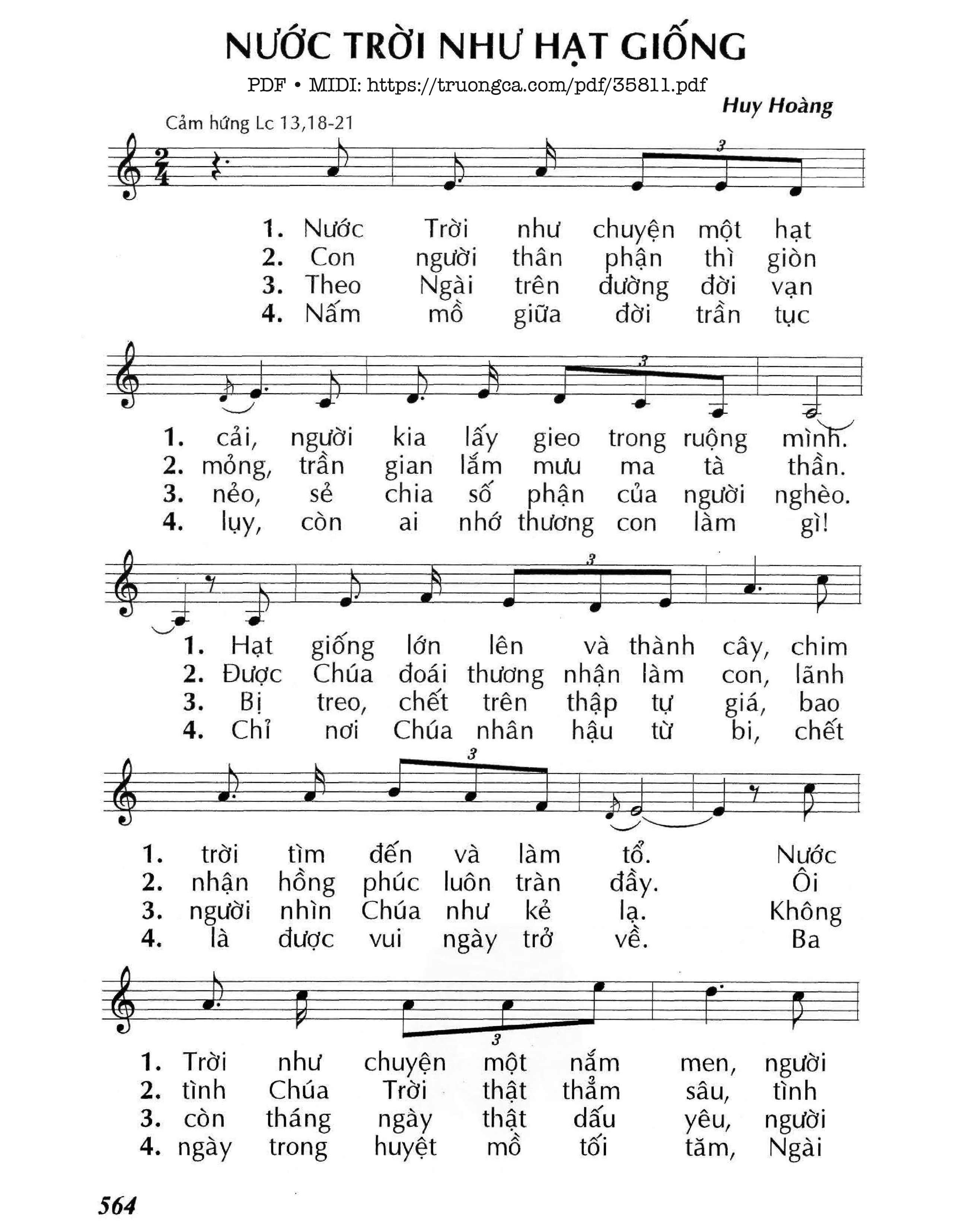 Page 1 of Sheet music PDF Nước Trời Như Hạt Giống - Huy Hoàng