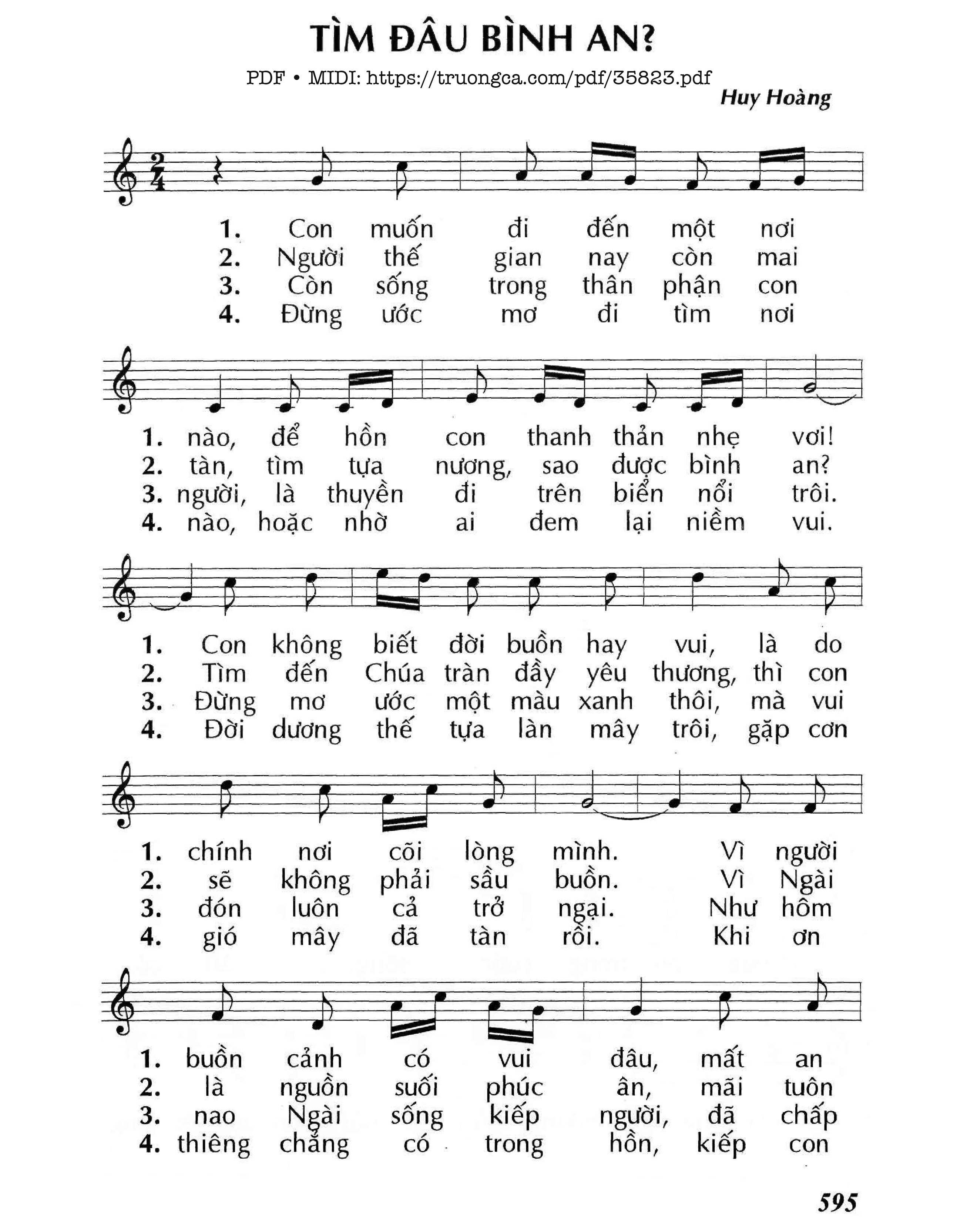 Page 1 of Sheet music PDF Tìm Đâu Bình An - Huy Hoàng