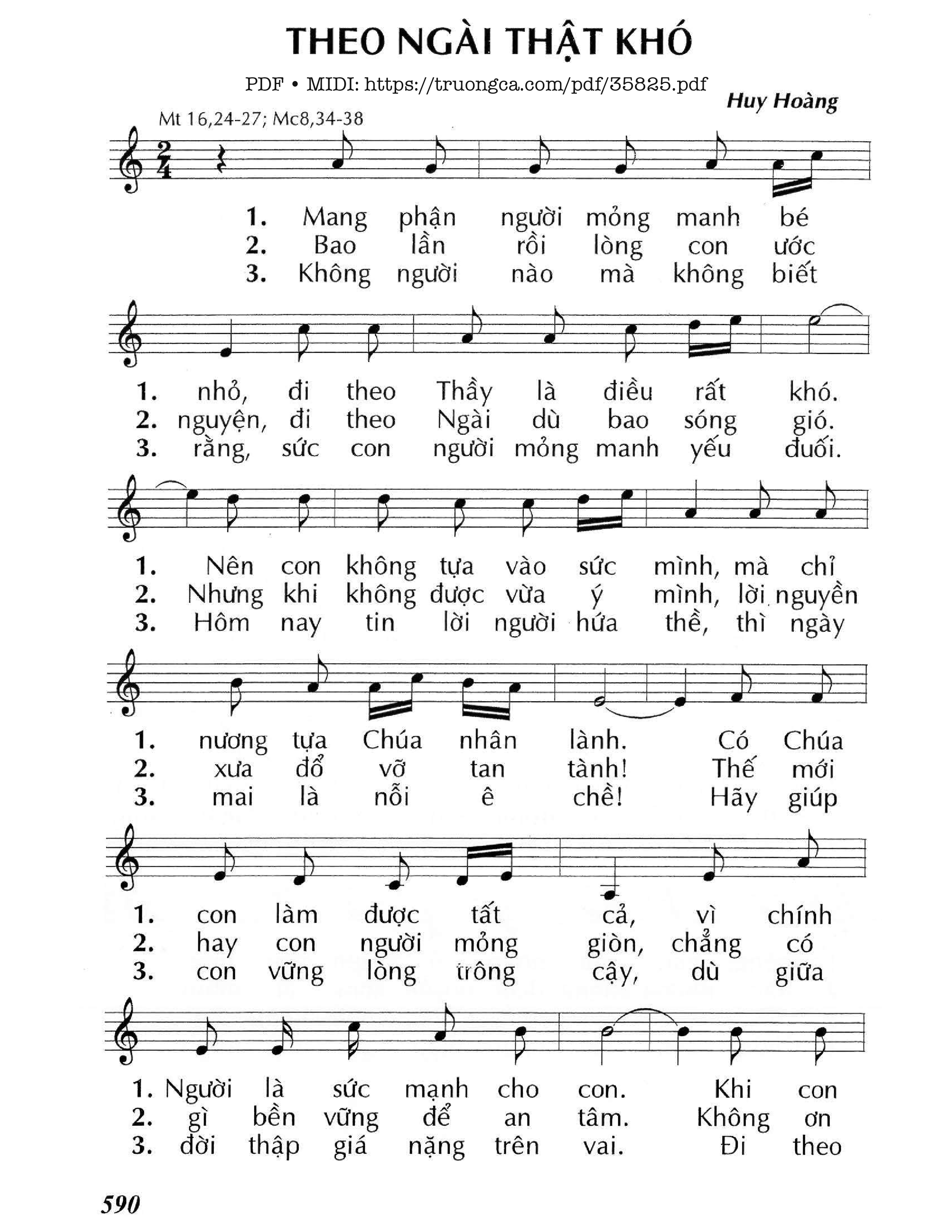 Page 1 of Sheet music PDF Theo Ngài Thật Khó - Huy Hoàng