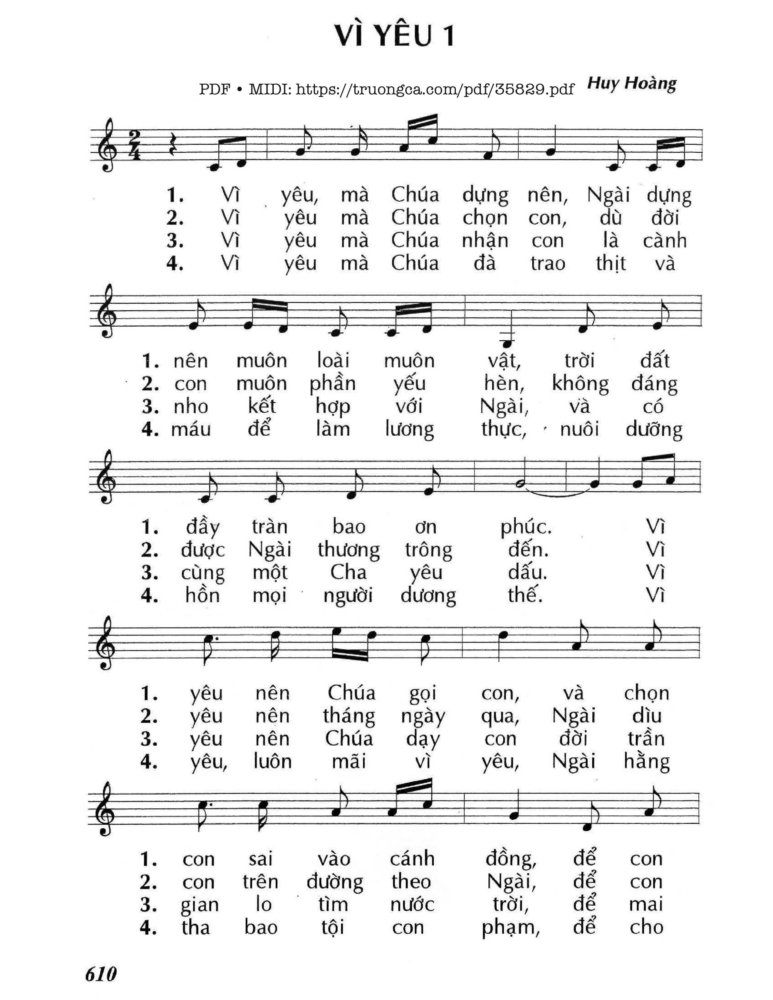 Page 1 of Sheet music PDF Vì Yêu 1 - Huy Hoàng