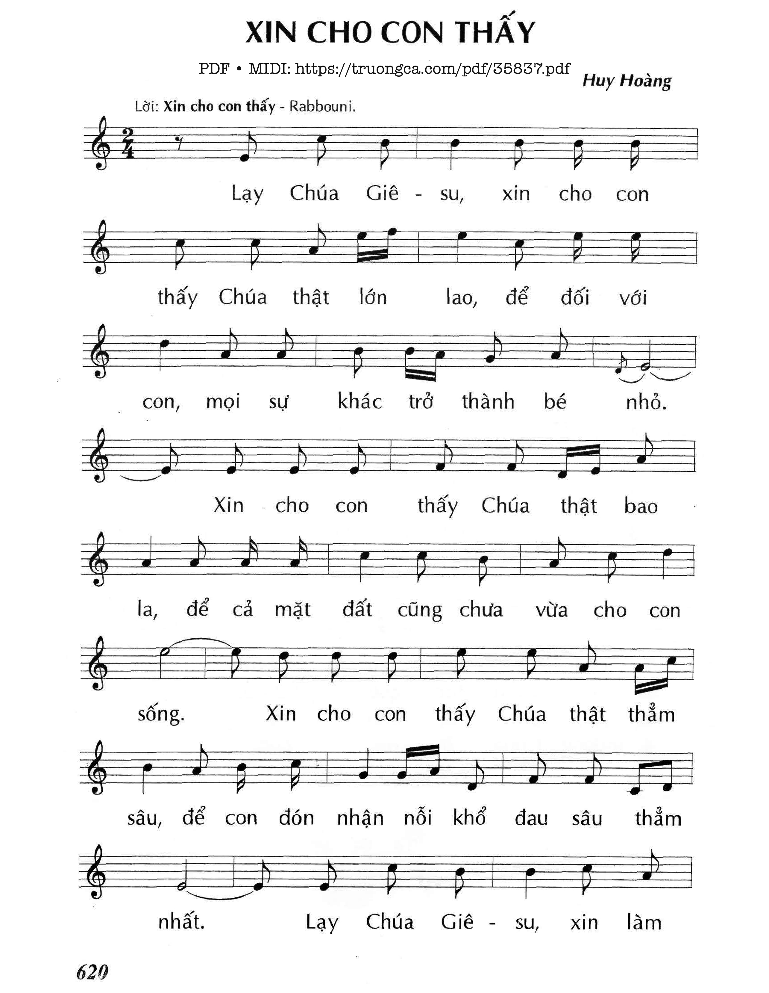 Page 1 of Sheet music PDF Xin Cho Con Thấy - Huy Hoàng