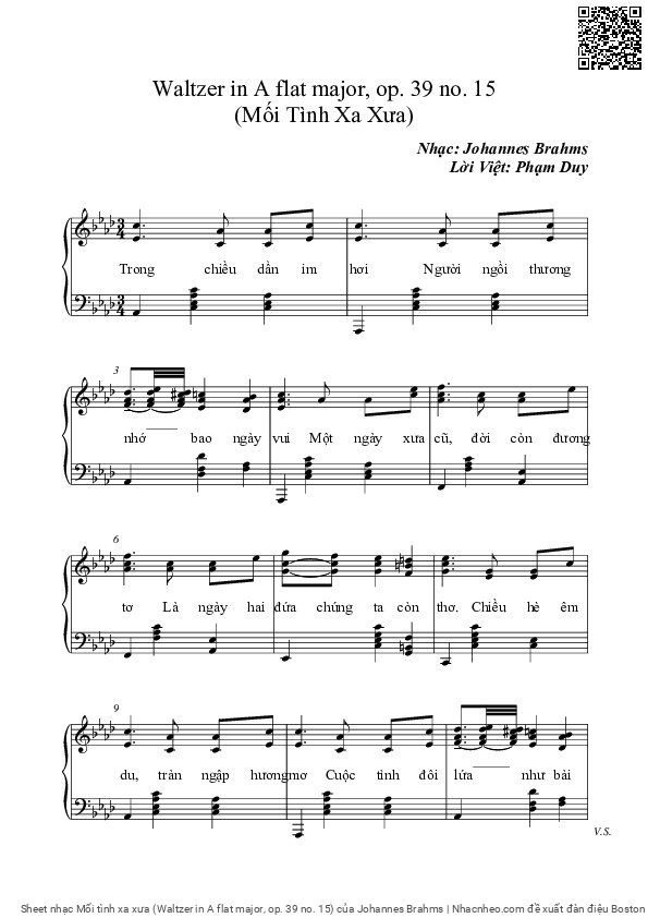 Page 3 of Sheet music PDF Mối tình xa xưa (Waltzer in A flat major, op. 39 no. 15) - Johannes Brahms