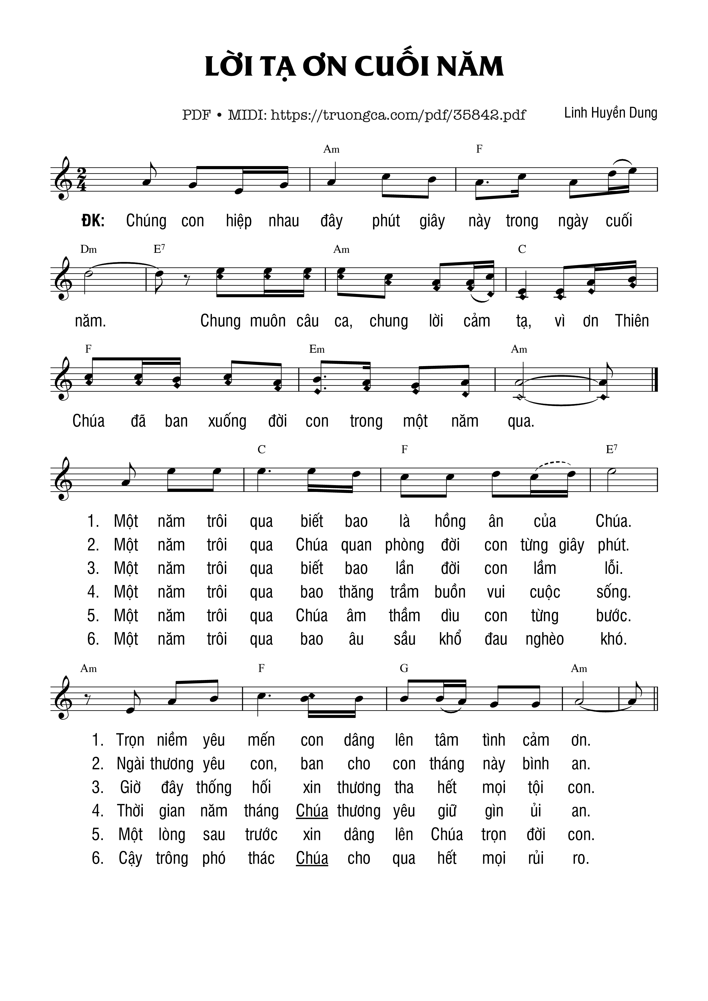 Page 1 of Sheet music PDF Lời Tạ Ơn Cuối Năm - Linh Huyền Dung