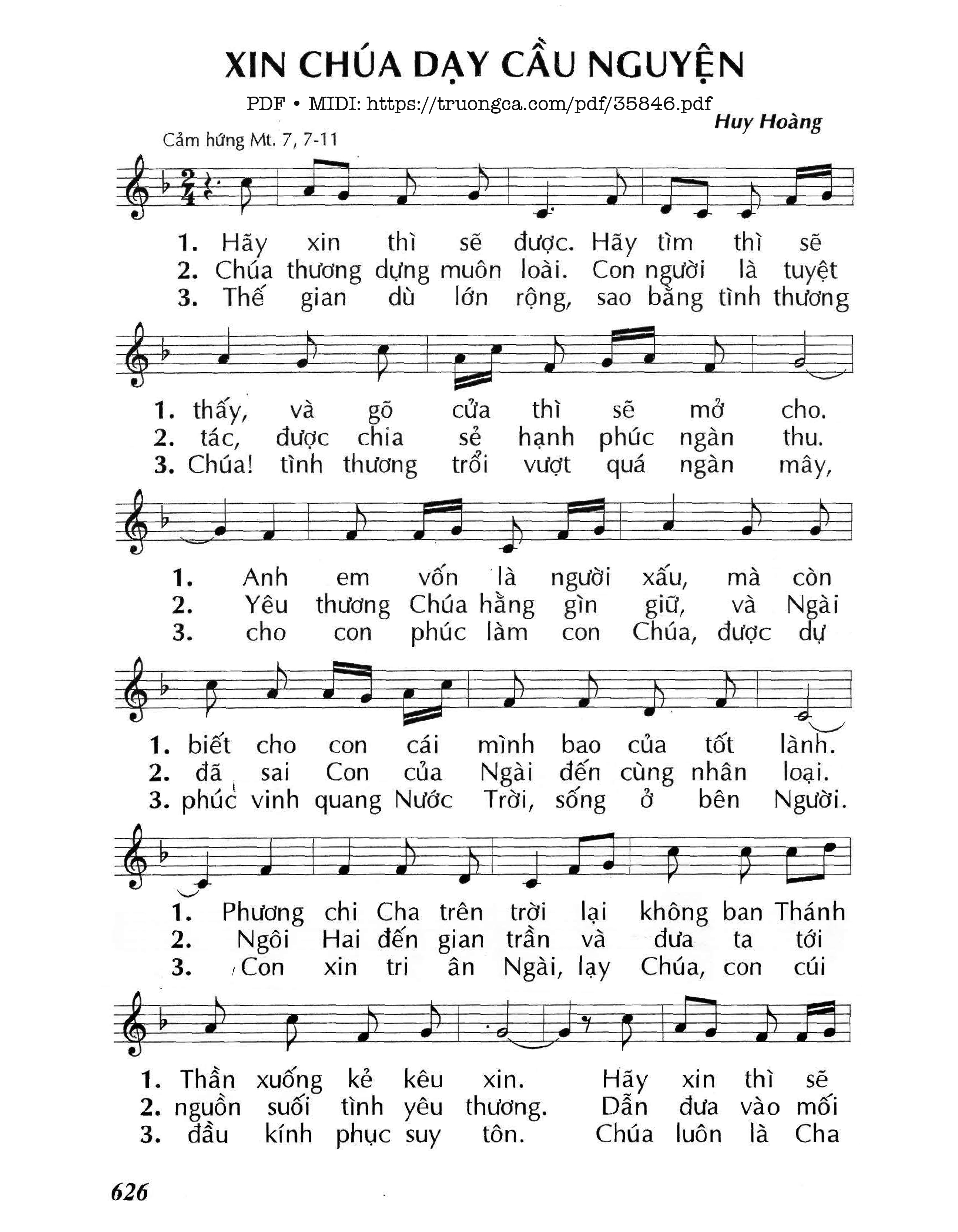 Page 1 of Sheet music PDF Xin Chúa Dạy Cầu Nguyện - Huy Hoàng