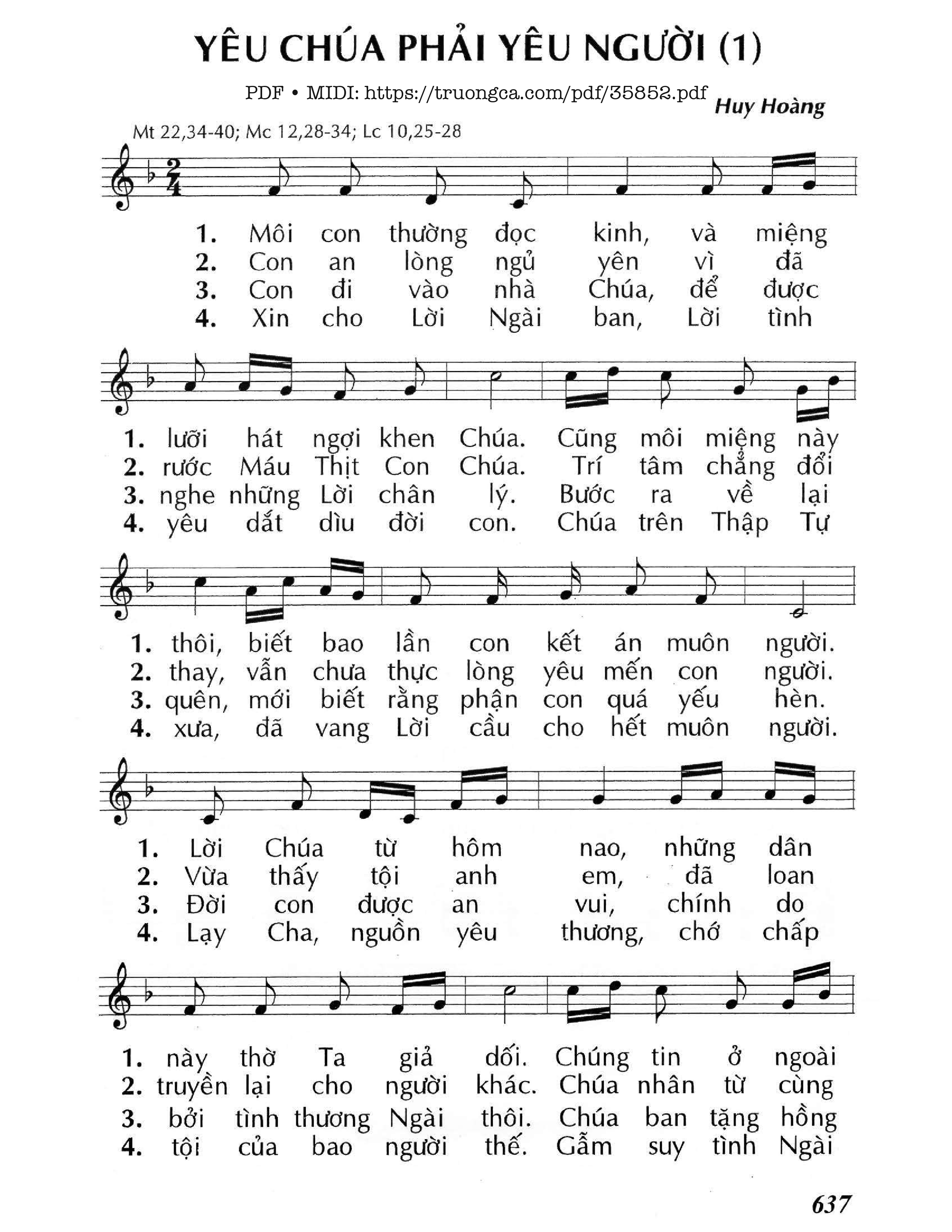Page 1 of Sheet music PDF Yêu Chúa Phải Yêu Người 1 - Huy Hoàng
