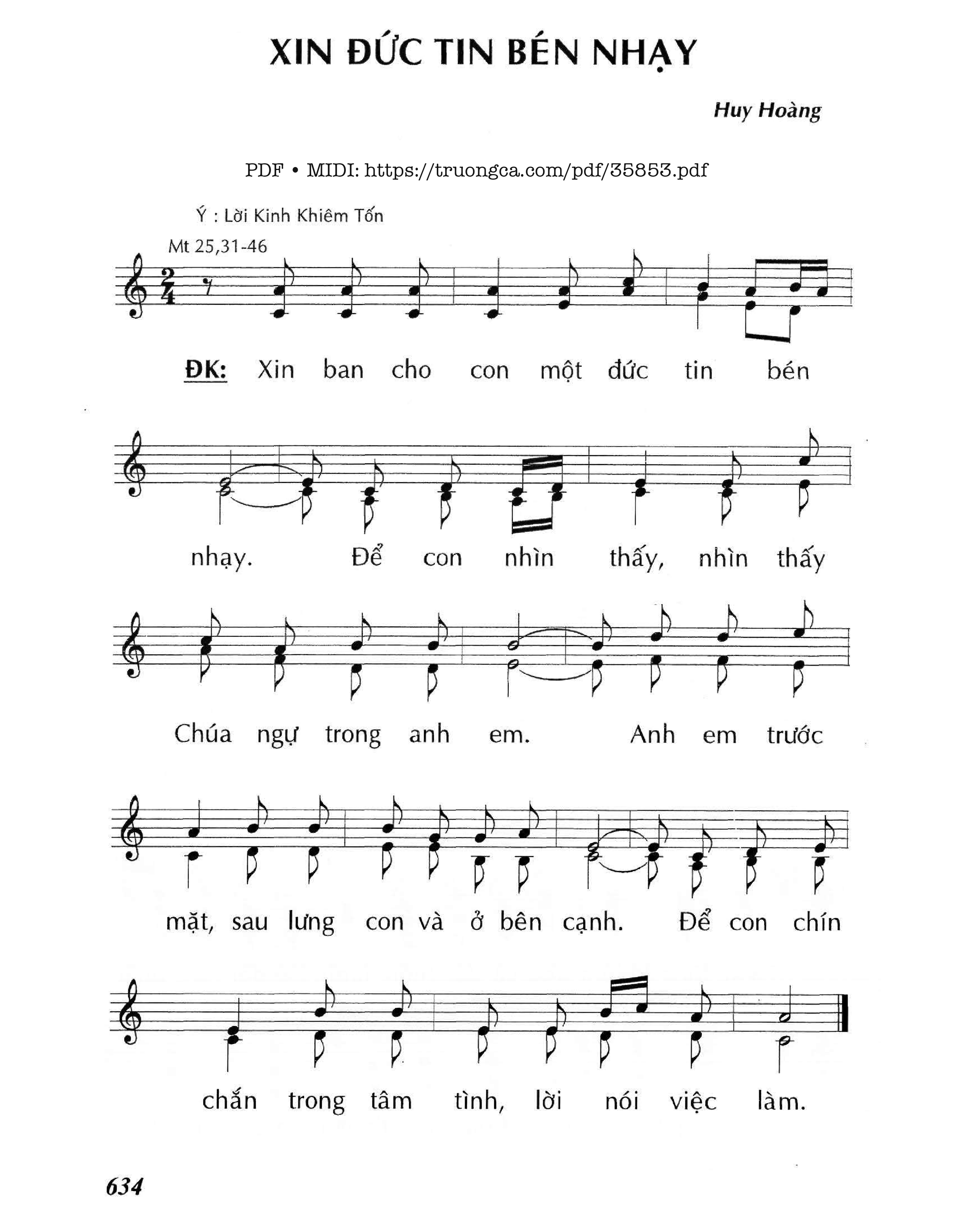 Page 1 of Sheet music PDF Xin Đức Tin Bén Nhạy - Huy Hoàng
