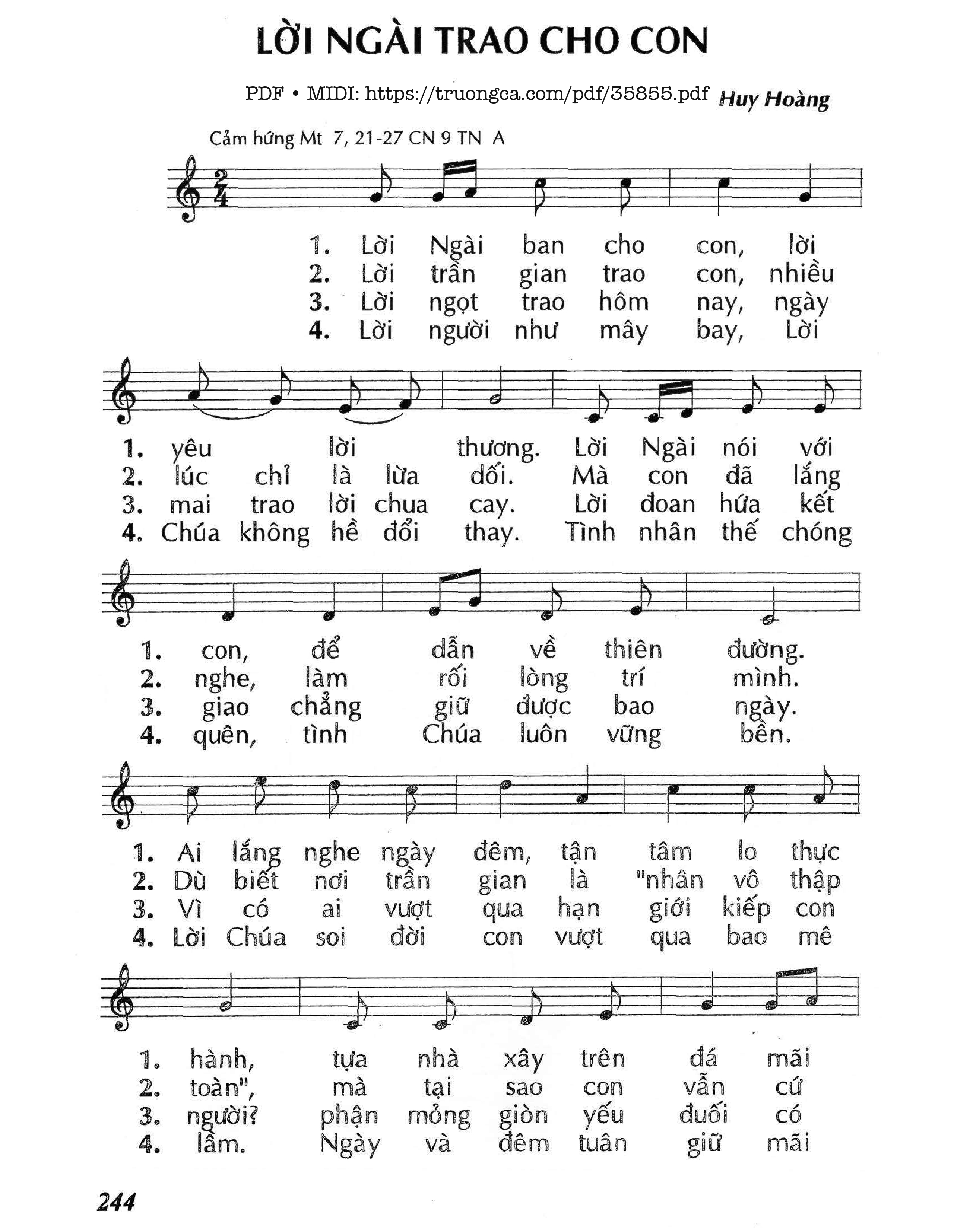 Page 1 of Sheet music PDF Lời Ngài Trao Cho Con (Cn9 Tna) - Huy Hoàng