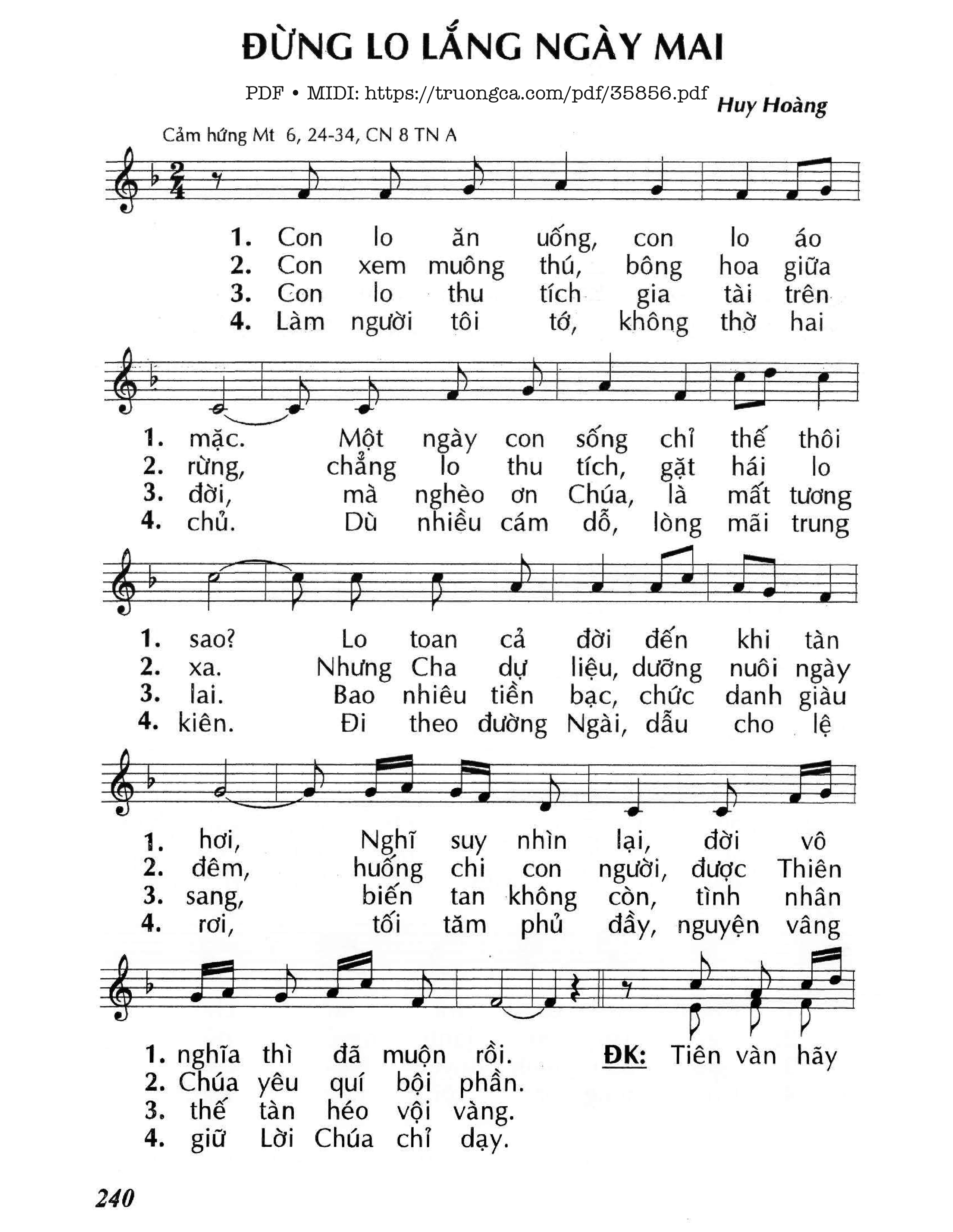 Page 1 of Sheet music PDF Đừng Lo Lắng Ngày Mai (Cn8 Tna) - Huy Hoàng