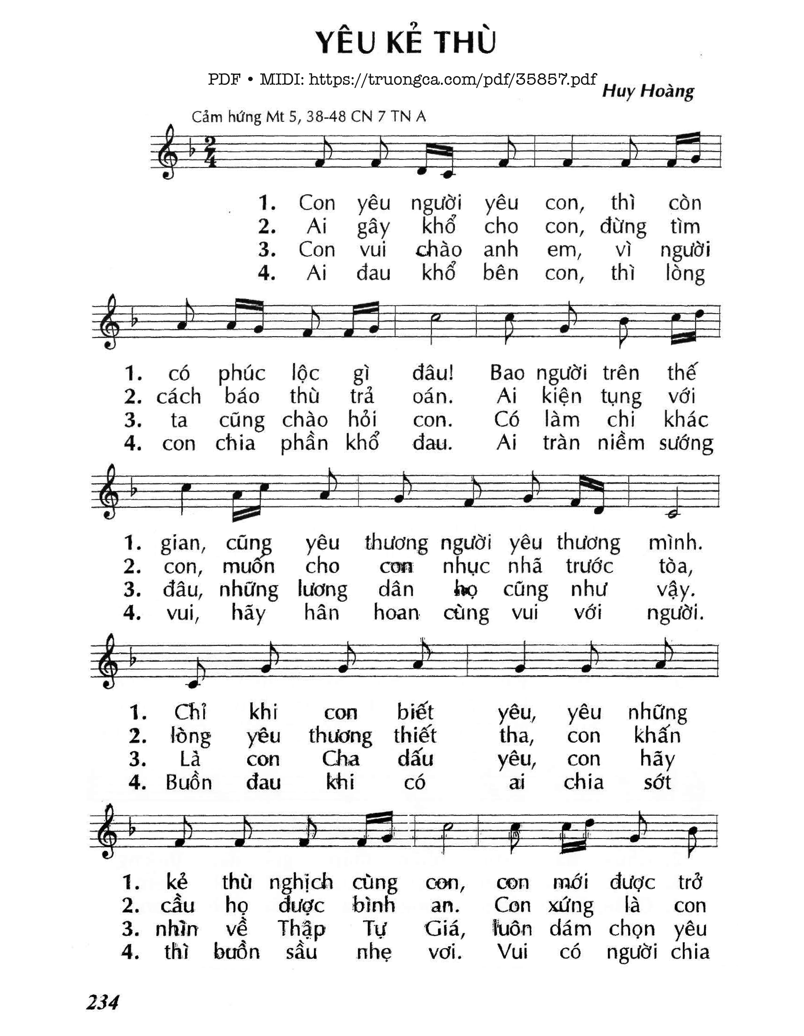 Page 1 of Sheet music PDF Yêu Kẻ Thù (Cn7 Tna) - Huy Hoàng