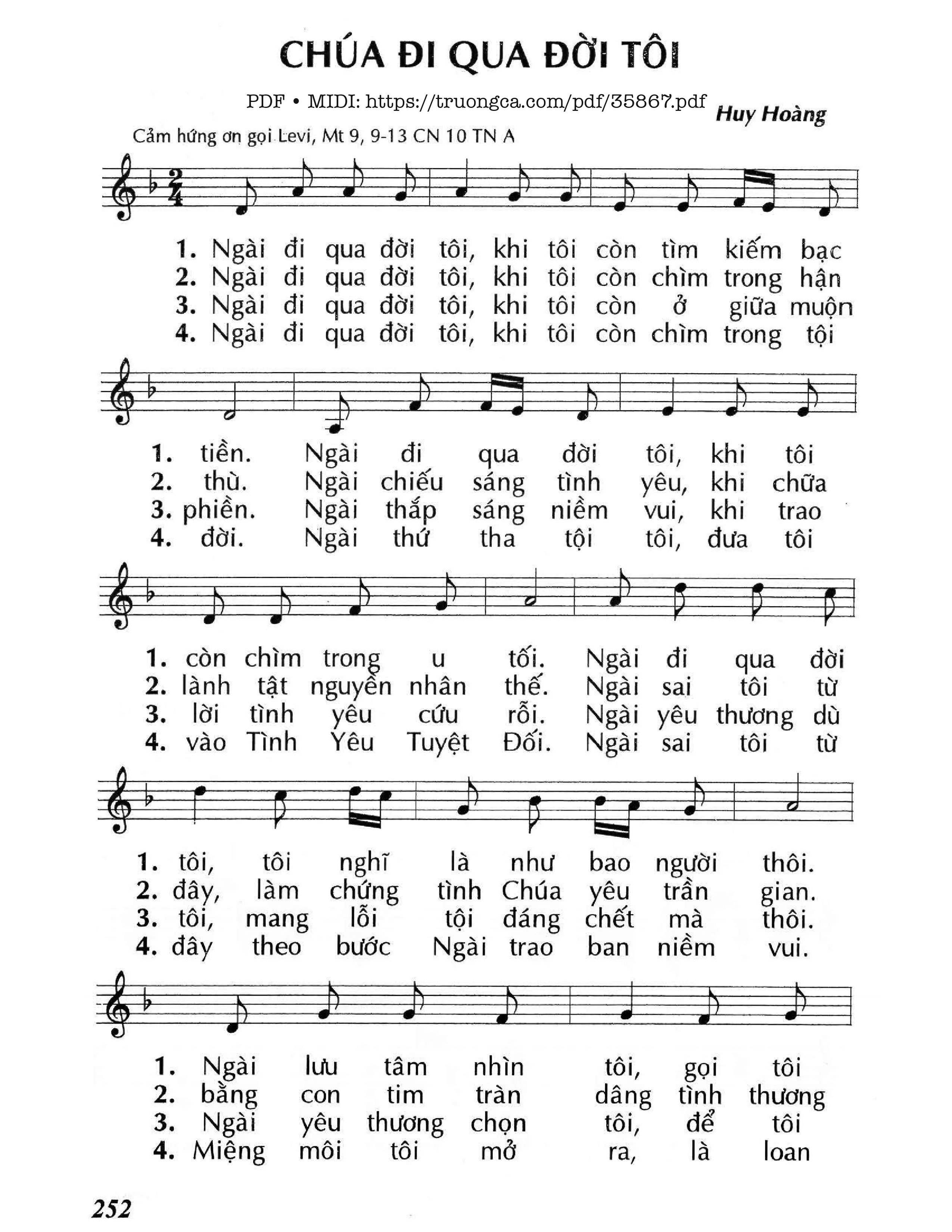 Page 1 of Sheet music PDF Chúa Đi Qua Đời Tôi (Cn10 Tna) - Huy Hoàng