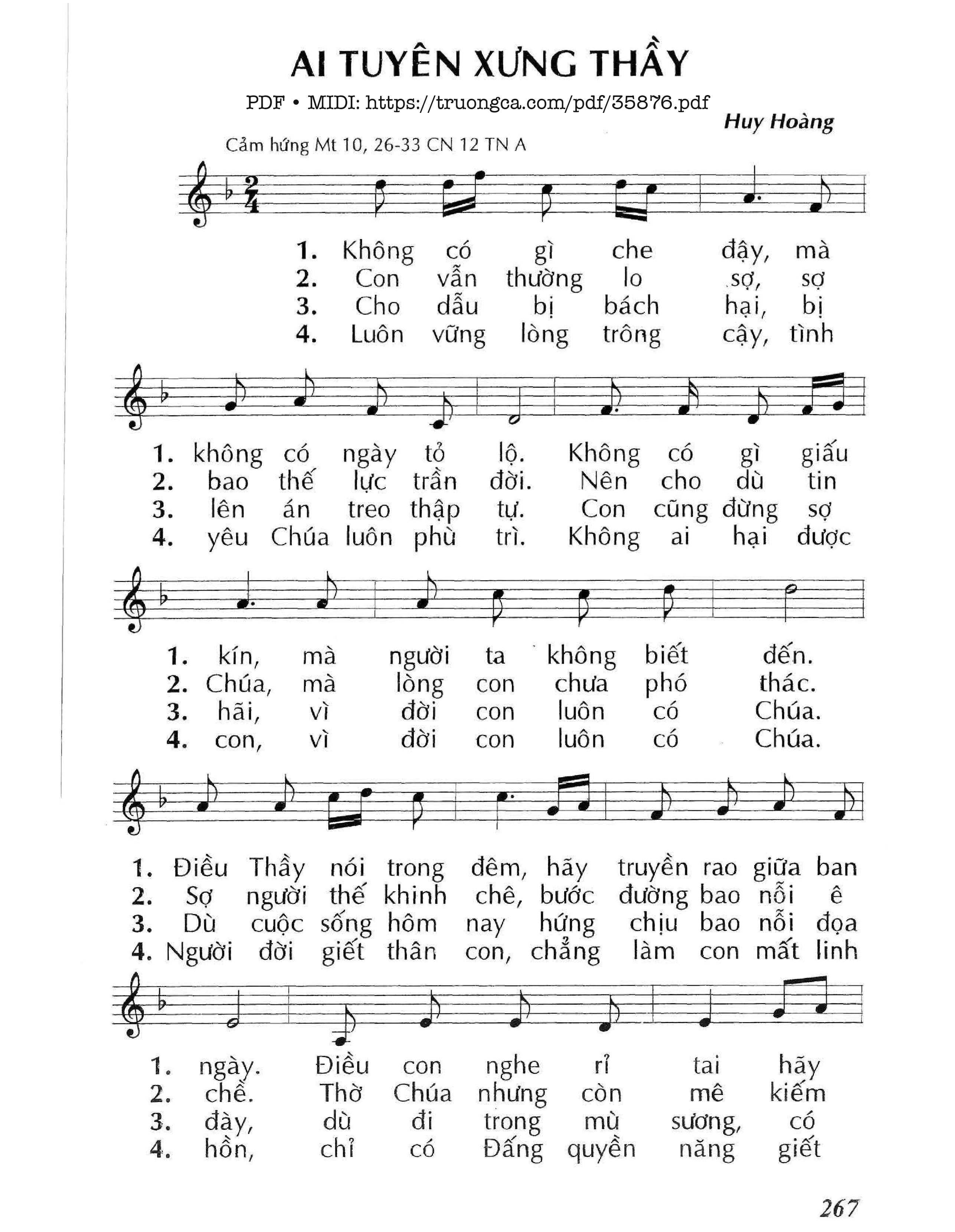 Page 1 of Sheet music PDF Ai Tuyên Xưng Thầy (Cn12 Tna) - Huy Hoàng