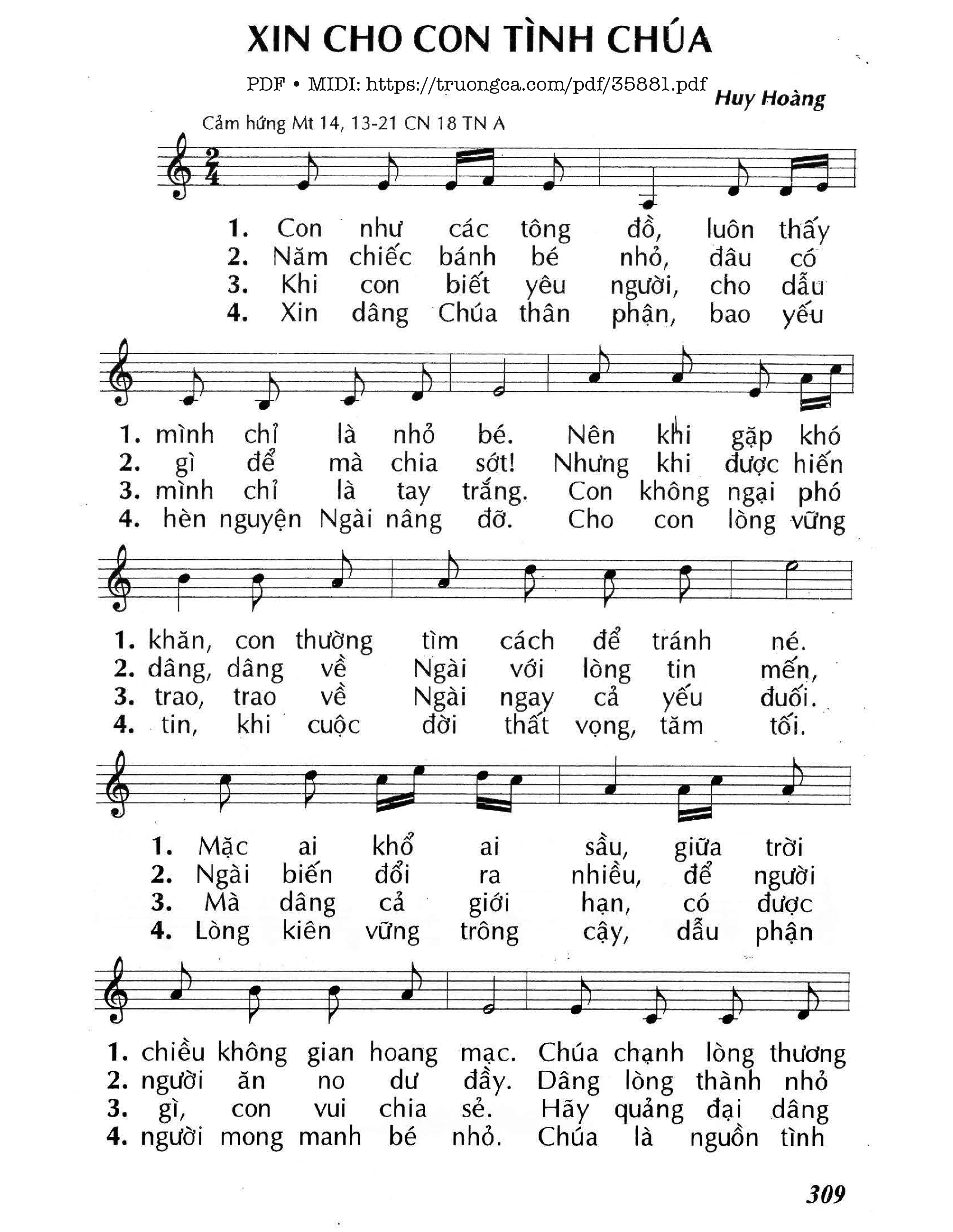 Page 1 of Sheet music PDF Xin Cho Con Tình Chúa (Cn18 Tna) - Huy Hoàng