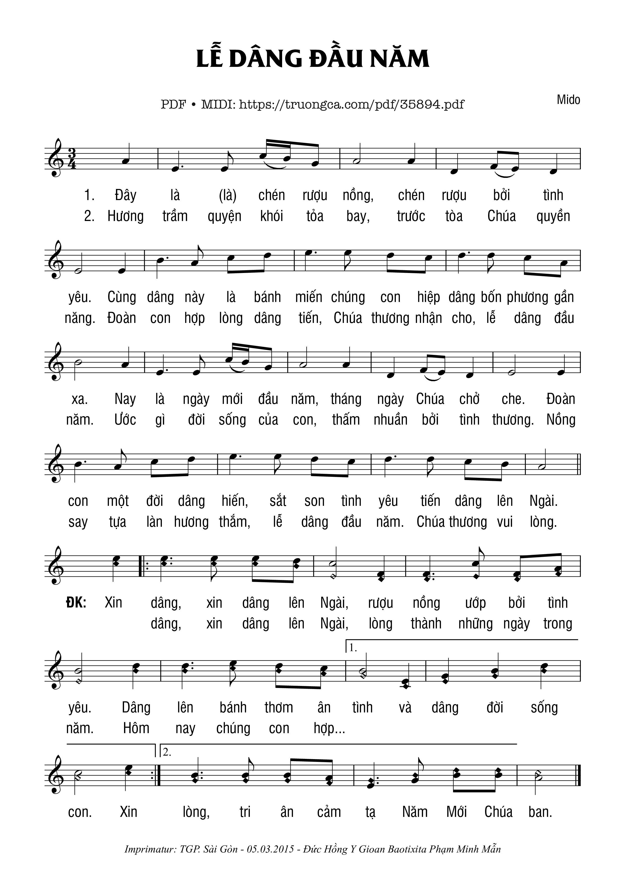 Page 1 of Sheet music PDF Lễ Dâng Đầu Năm -  Mido
