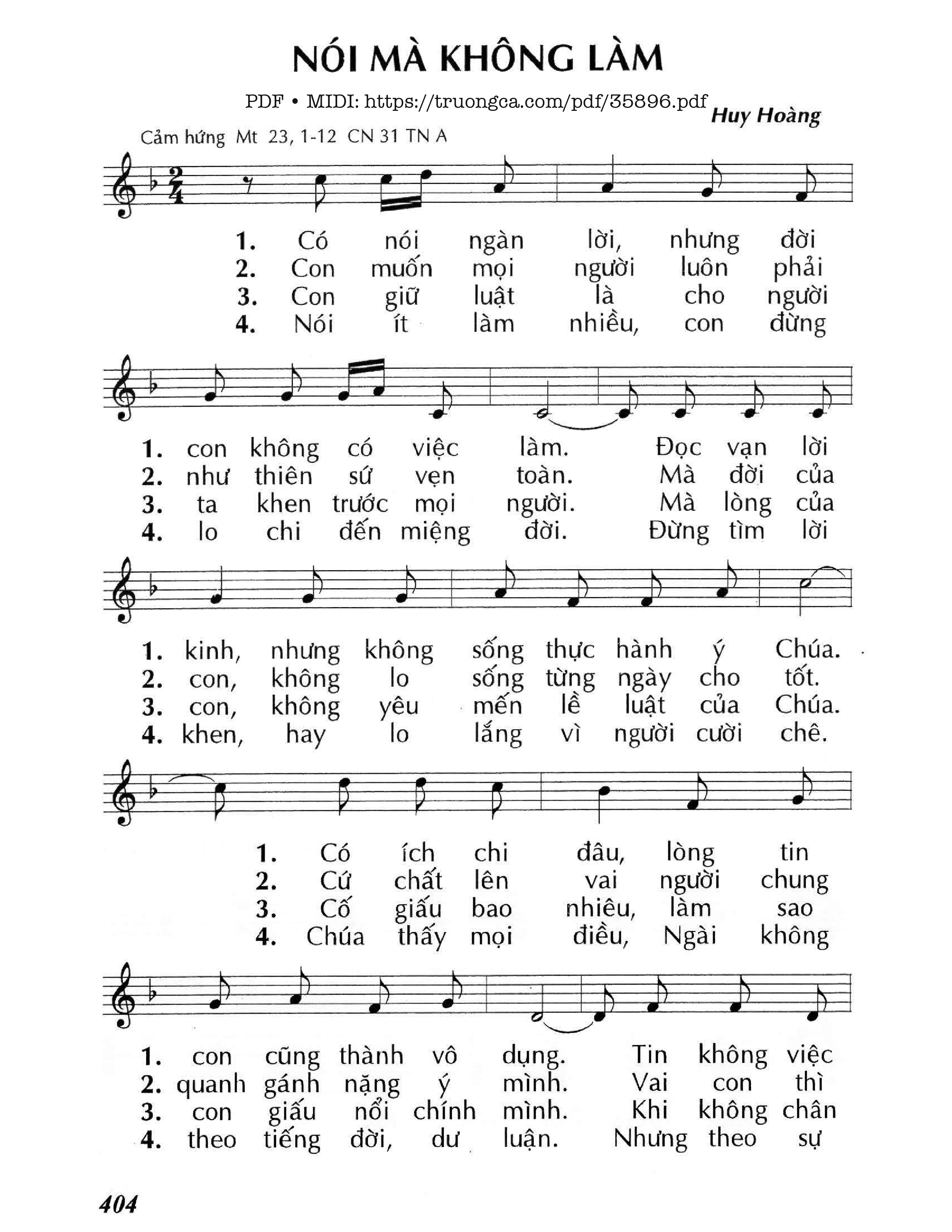 Page 1 of Sheet music PDF Nói Mà Không Làm (Cn31 Tna) - Huy Hoàng