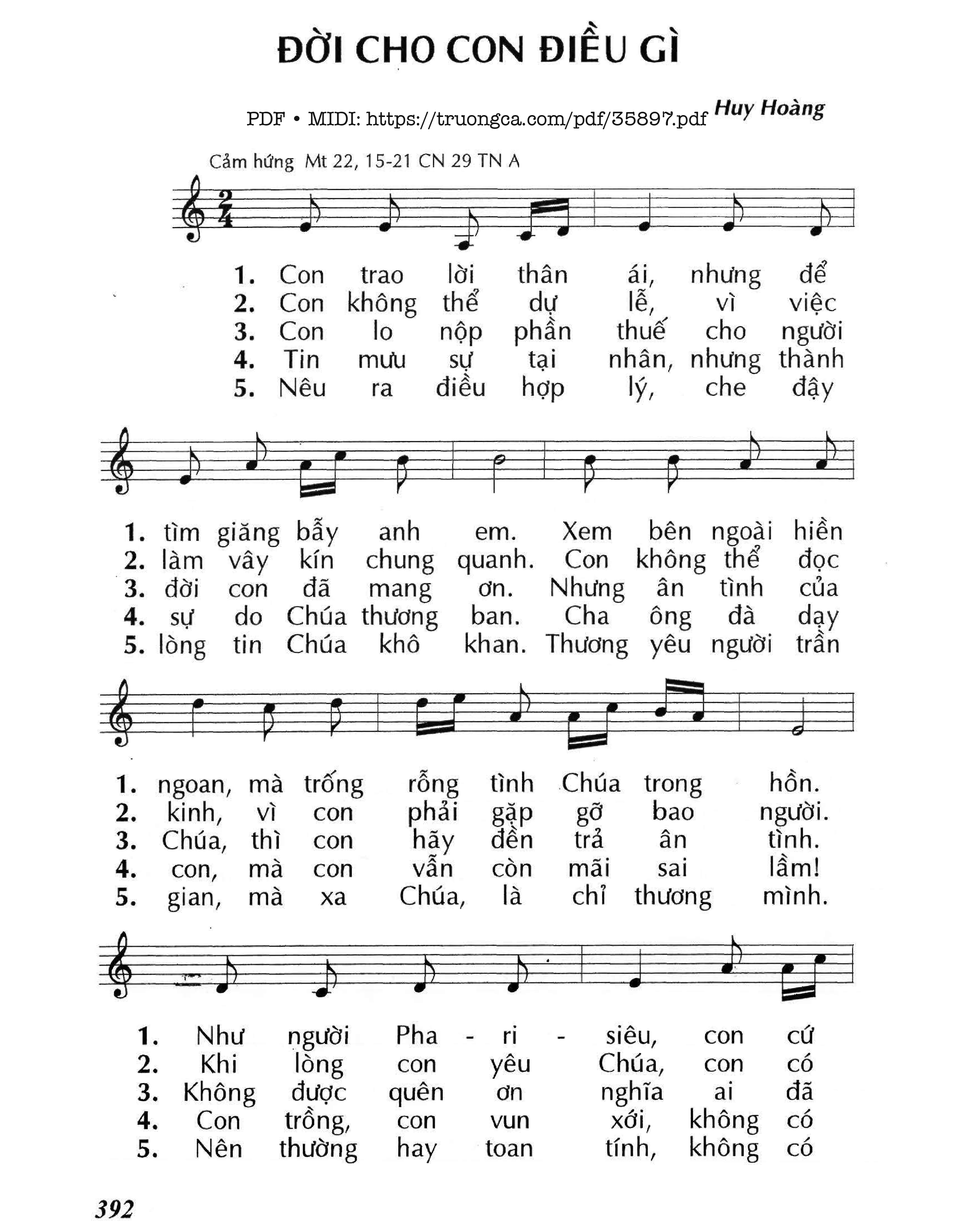 Page 1 of Sheet music PDF Đời Cho Con Điều Gì (Cn29 Tna) - Huy Hoàng