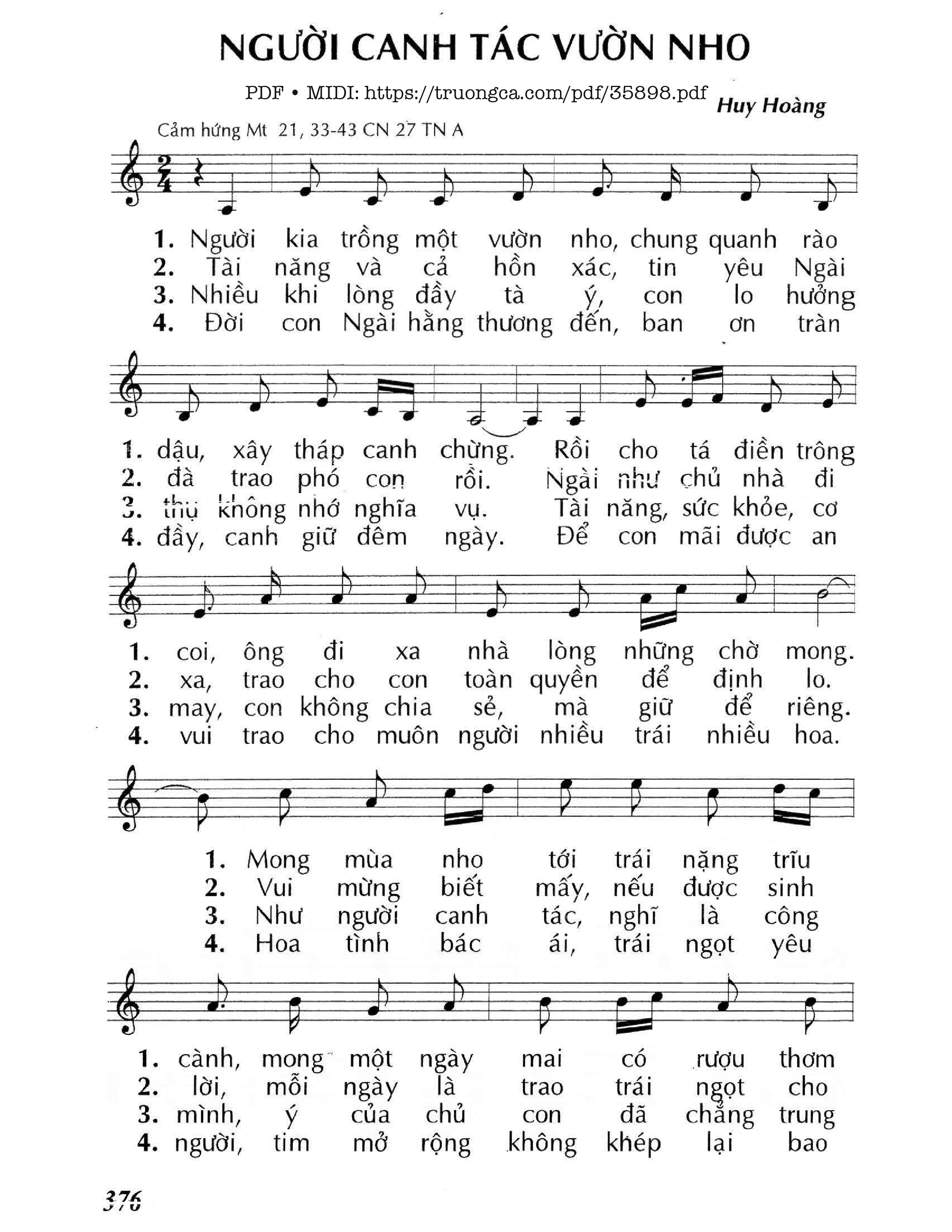 Page 1 of Sheet music PDF Người Canh Tác Vườn Nho (Cn27 Tna) - Huy Hoàng
