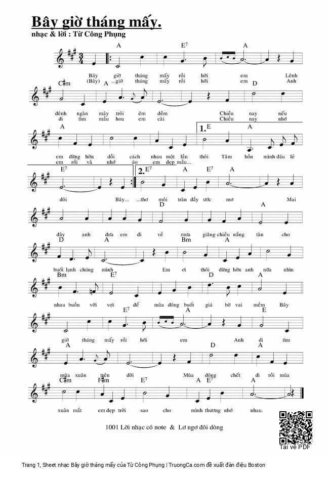 Page 1 of Sheet music PDF Bây giờ tháng mấy - Từ Công Phụng
