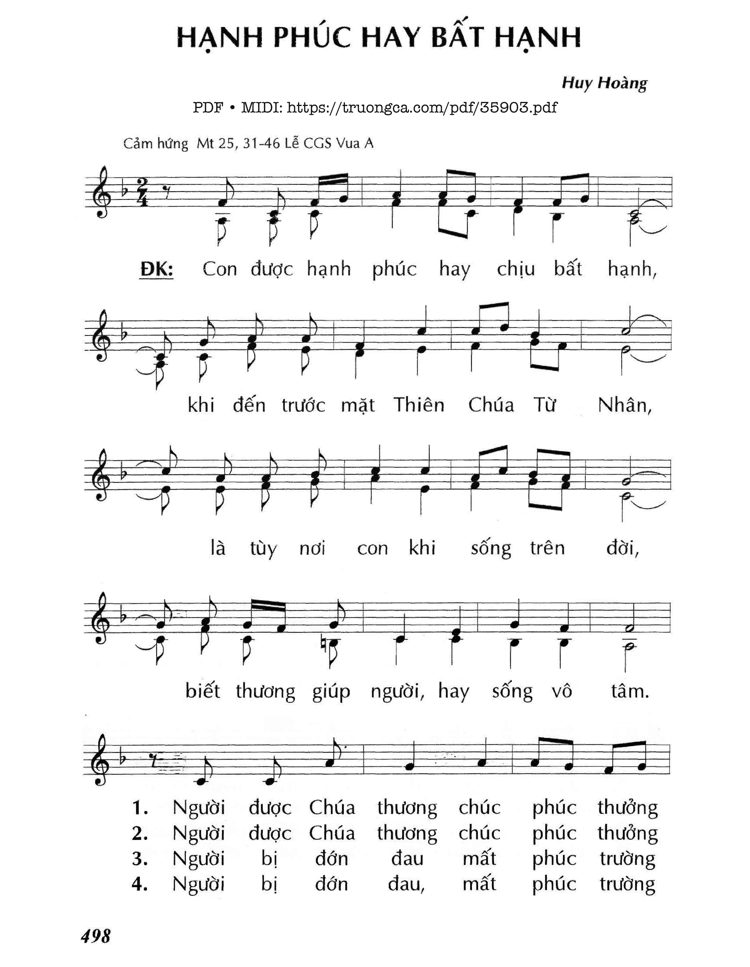 Page 1 of Sheet music PDF Hạnh Phúc Hay Bất Hạnh (Lễ Chúa Giêsu Vua A) - Huy Hoàng