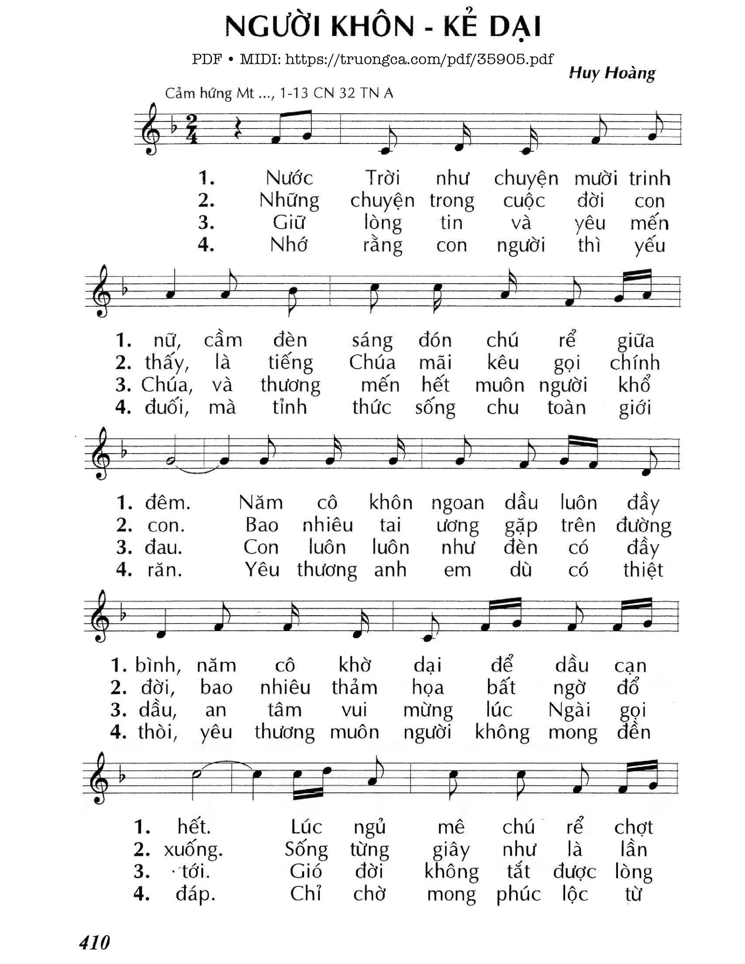Page 1 of Sheet music PDF Người Khôn Kẻ Dại (Cn32 Tna) - Huy Hoàng