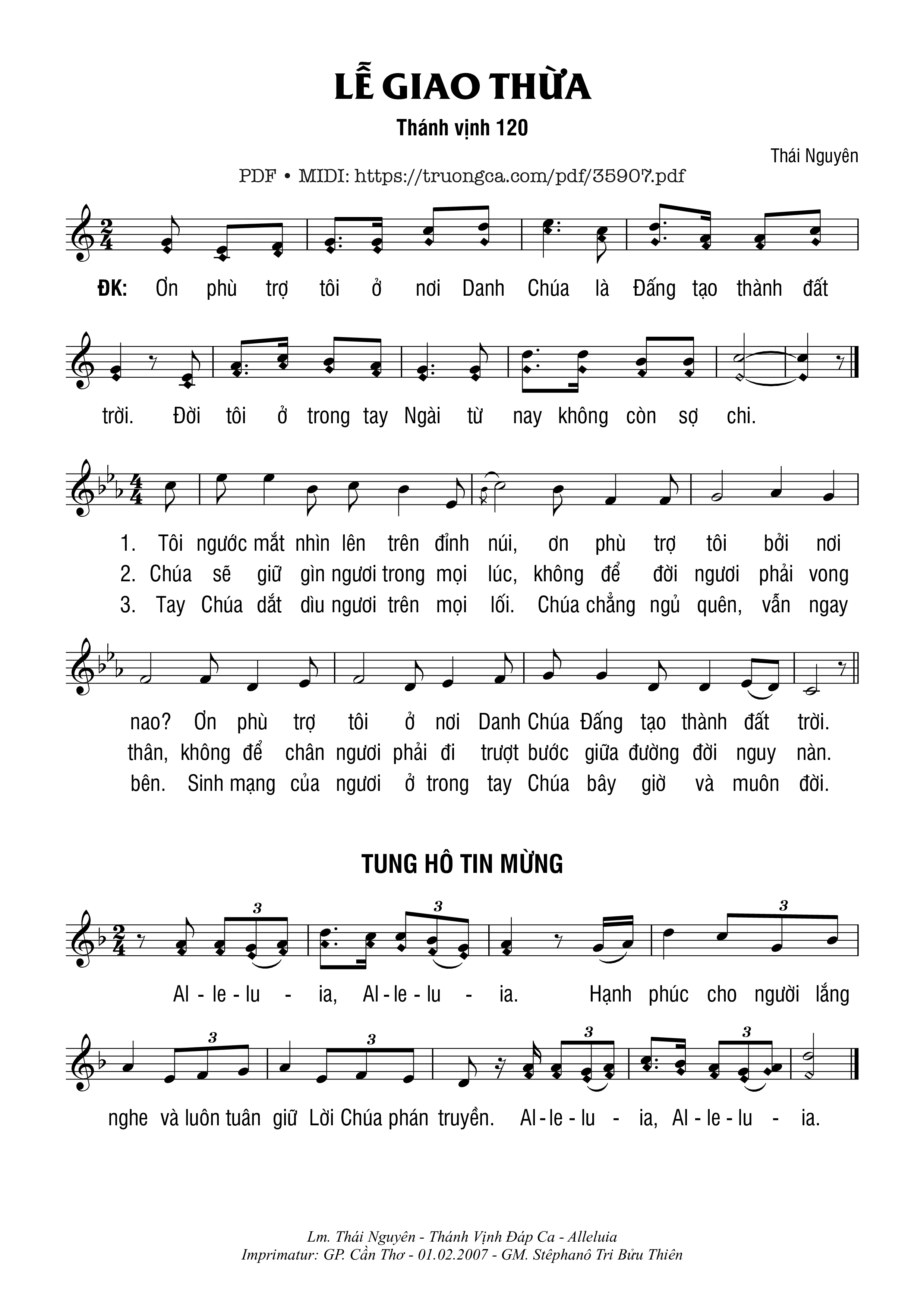 Page 1 of Sheet music PDF Thánh Vịnh 120, Lễ Giao Thừa - Thái Nguyên
