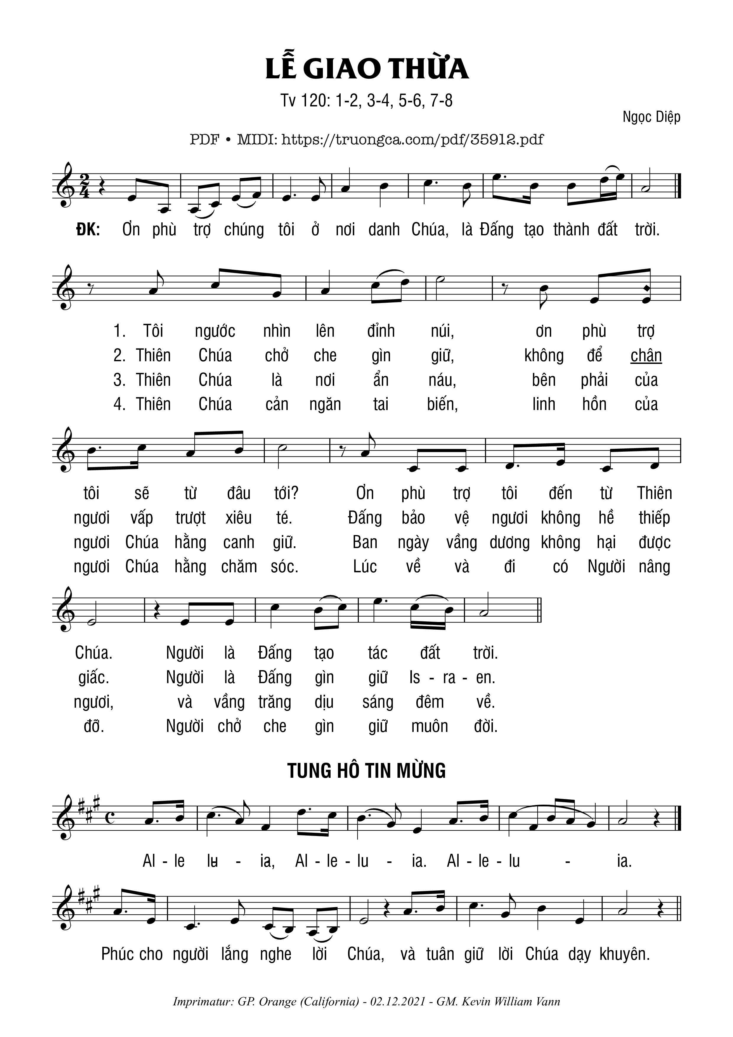 Page 1 of Sheet music PDF Thánh Vịnh 120, Lễ Giao Thừa - Ngọc Diệp