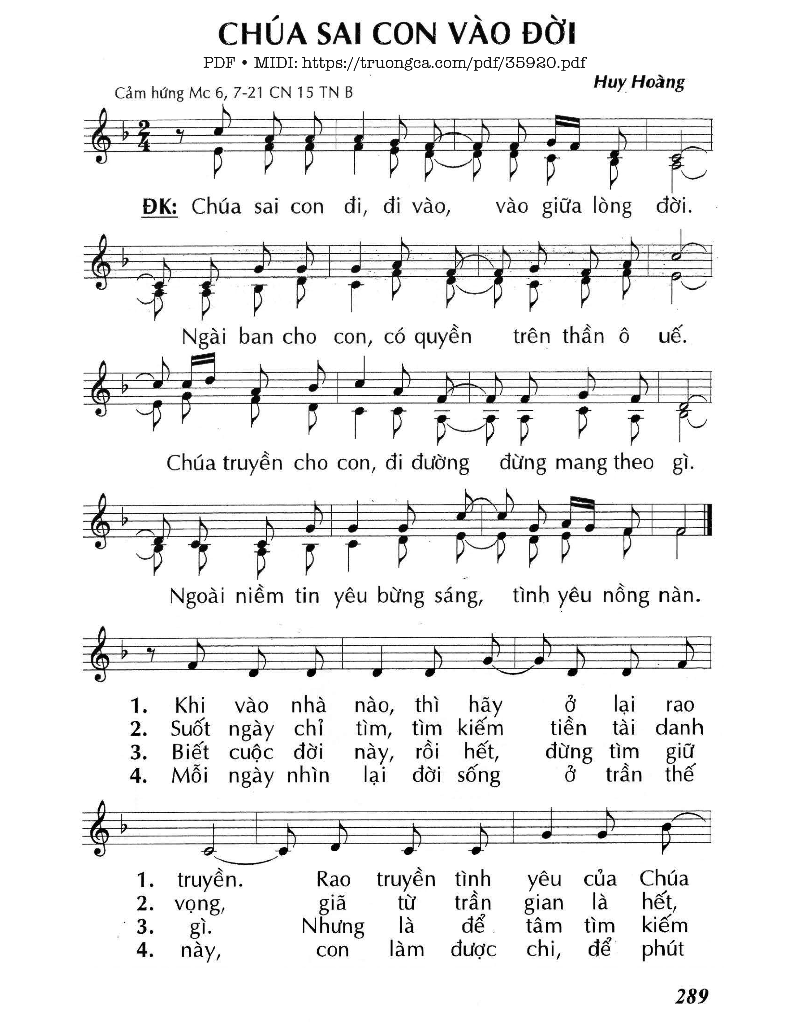 Page 1 of Sheet music PDF Chúa Sai Con Vào Đời (Cn15 Tnb) - Huy Hoàng