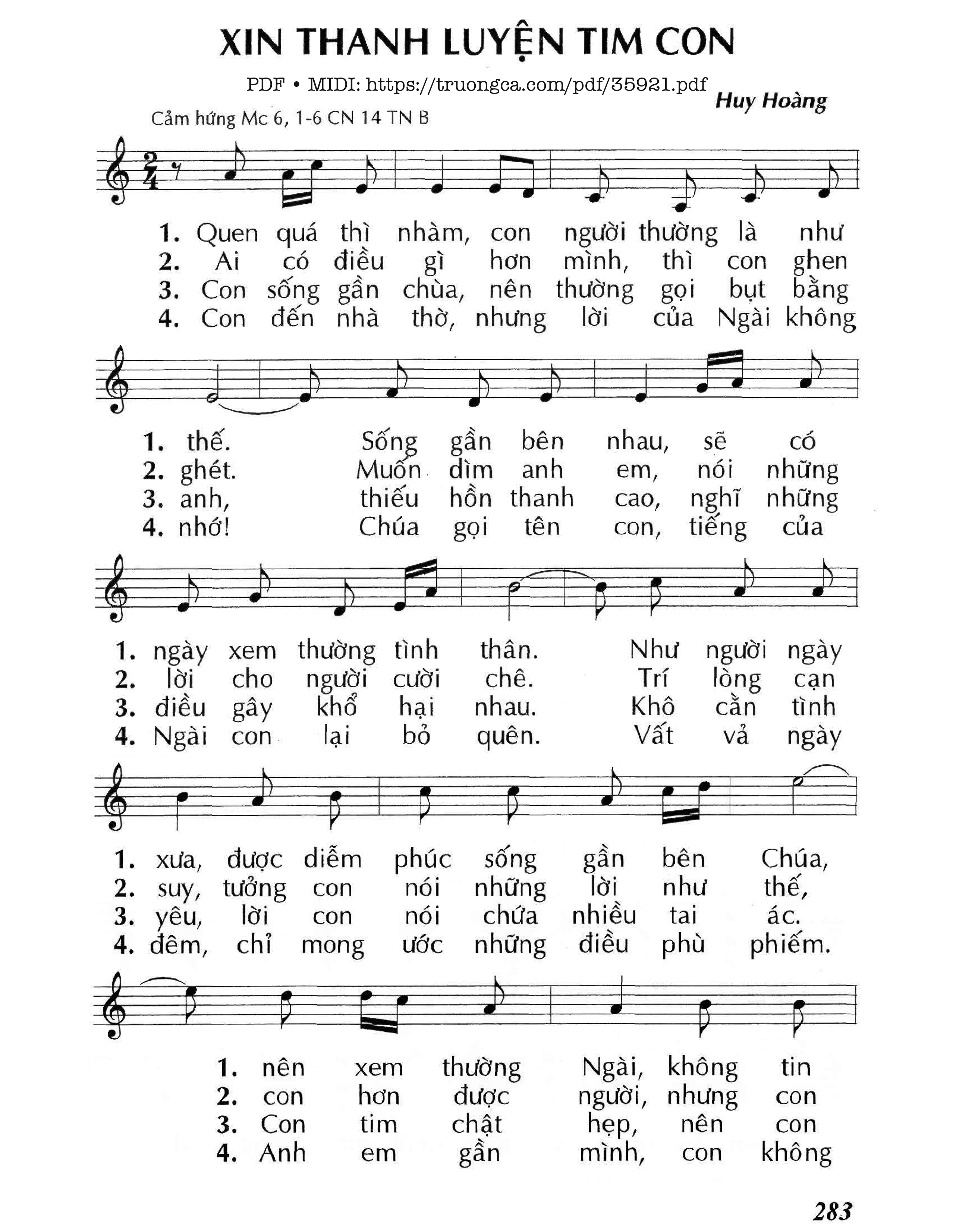 Page 1 of Sheet music PDF Xin Thanh Luyện Tim Con (Cn14 Tnb) - Huy Hoàng