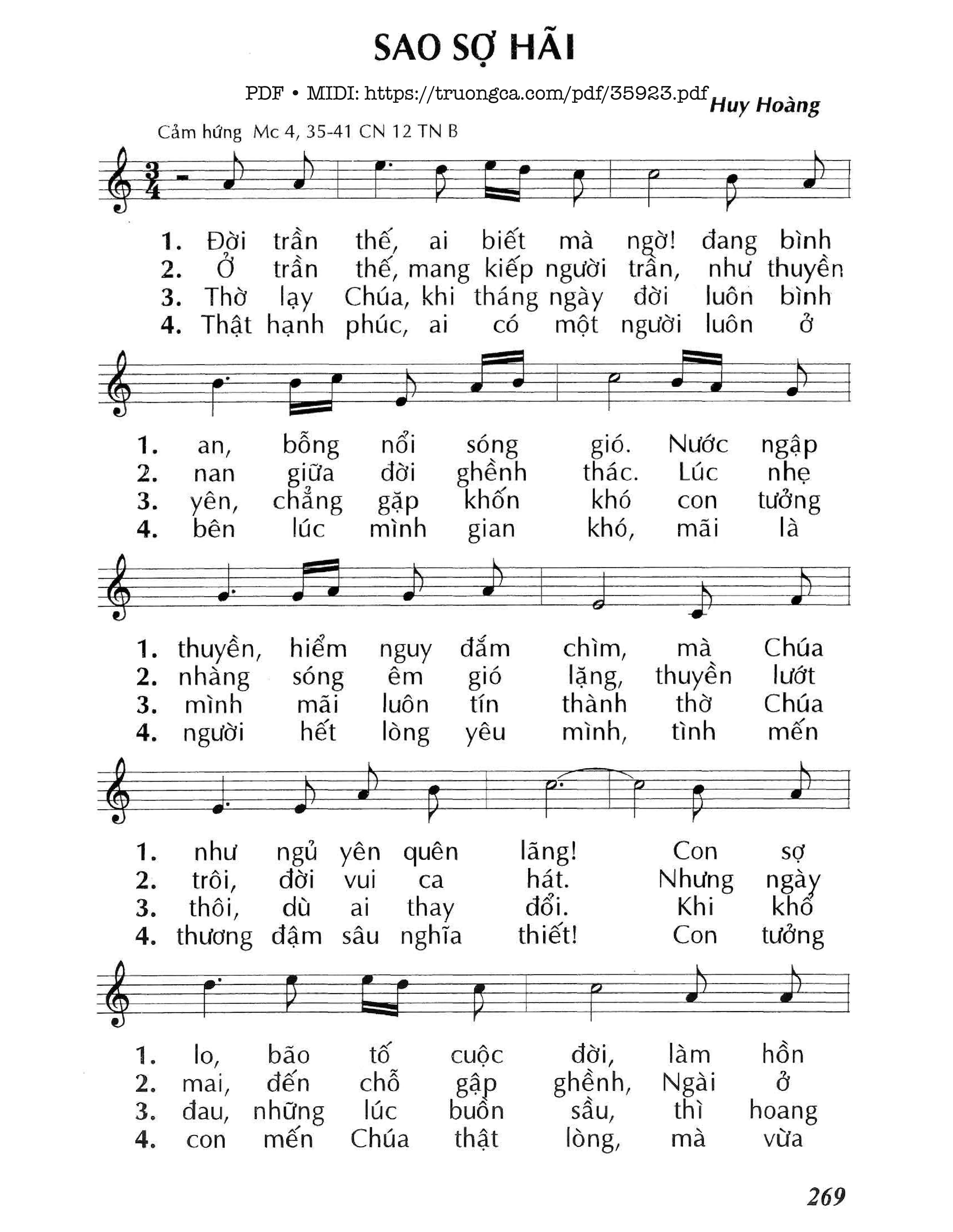 Page 1 of Sheet music PDF Sao Sợ Hãi (Cn12 Tnb) - Huy Hoàng