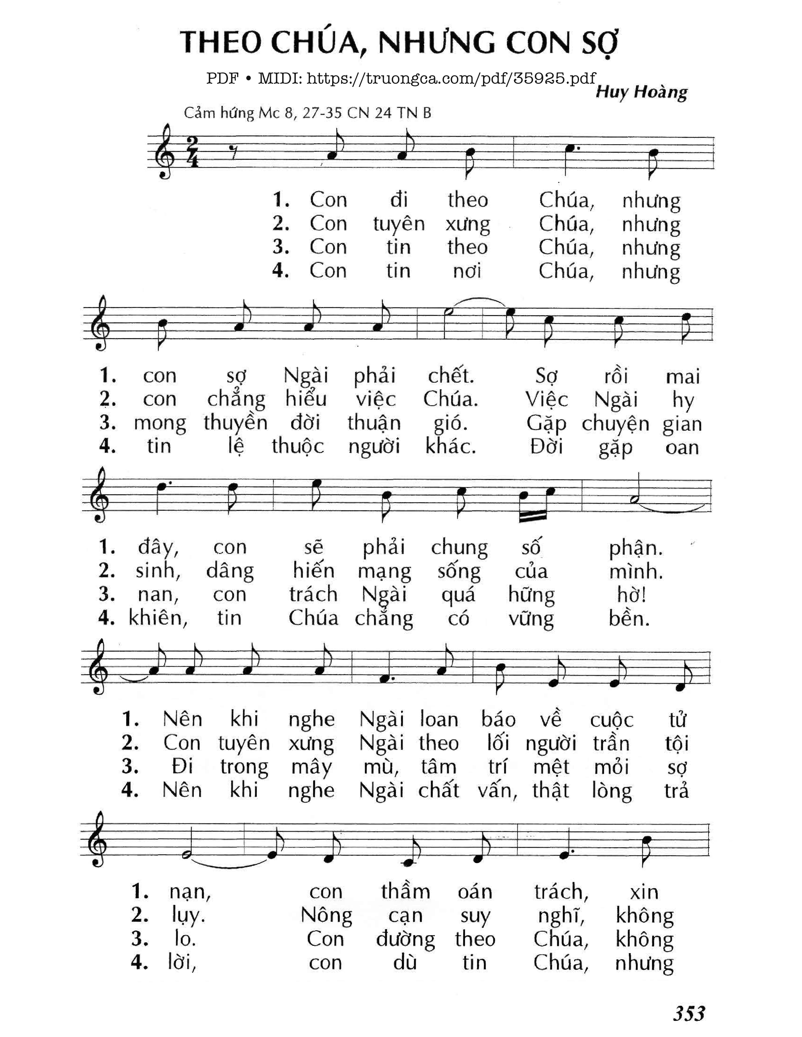 Page 1 of Sheet music PDF Theo Chúa Nhưng Con Sợ (Cn24 Tnb) - Huy Hoàng