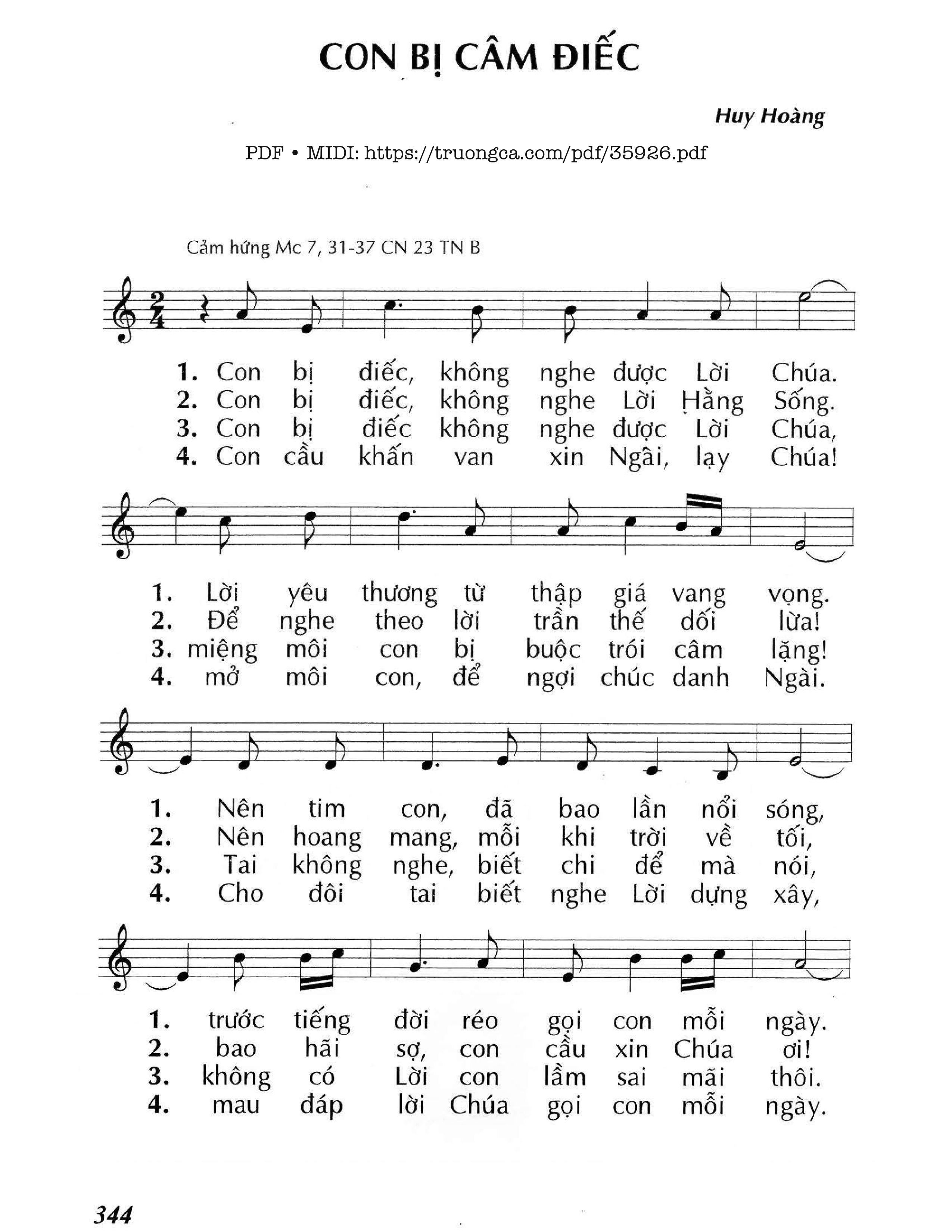 Page 1 of Sheet music PDF Con Bị Câm Điếc (Cn23 Tnb) - Huy Hoàng