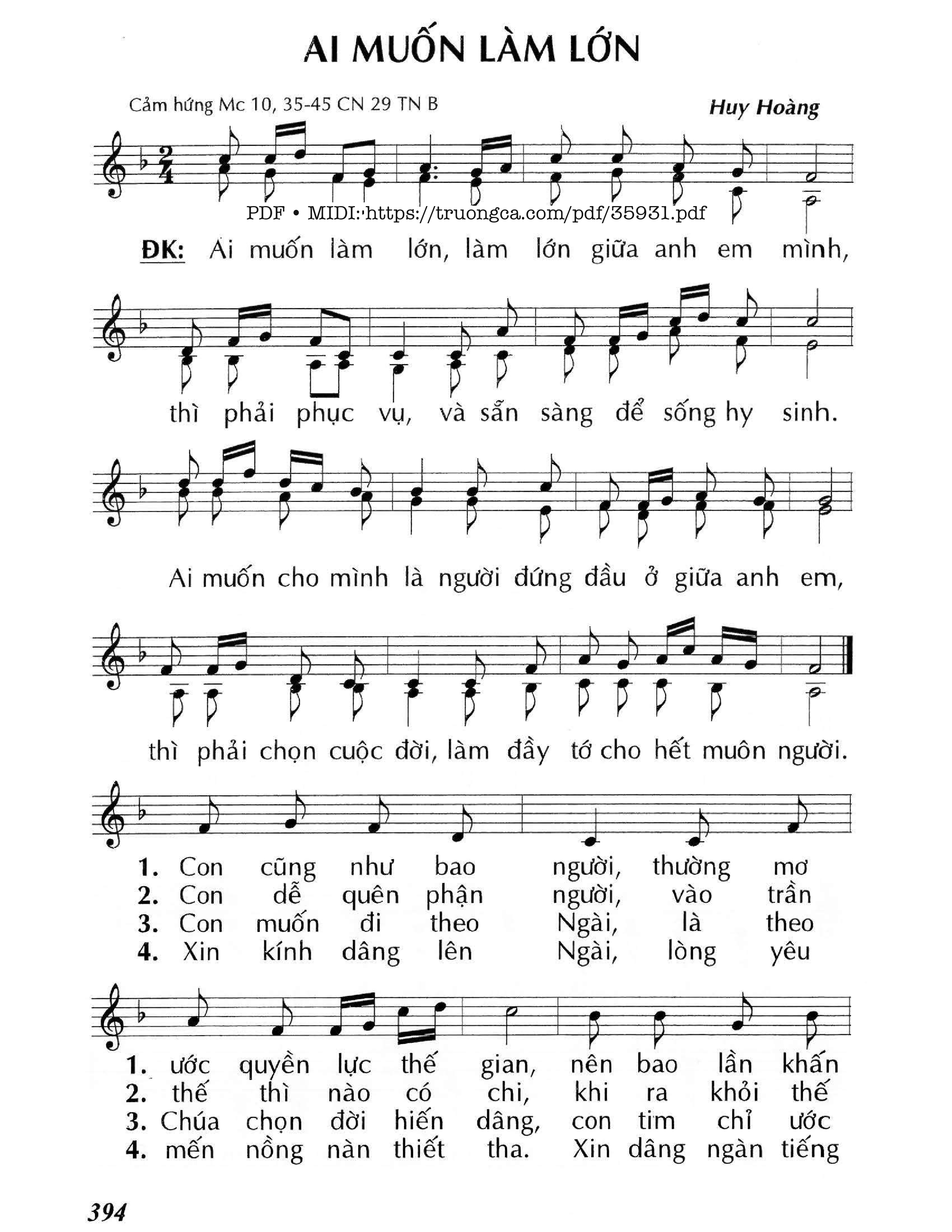 Page 1 of Sheet music PDF Ai Muốn Làm Lớn (Cn29 Tnb) - Huy Hoàng
