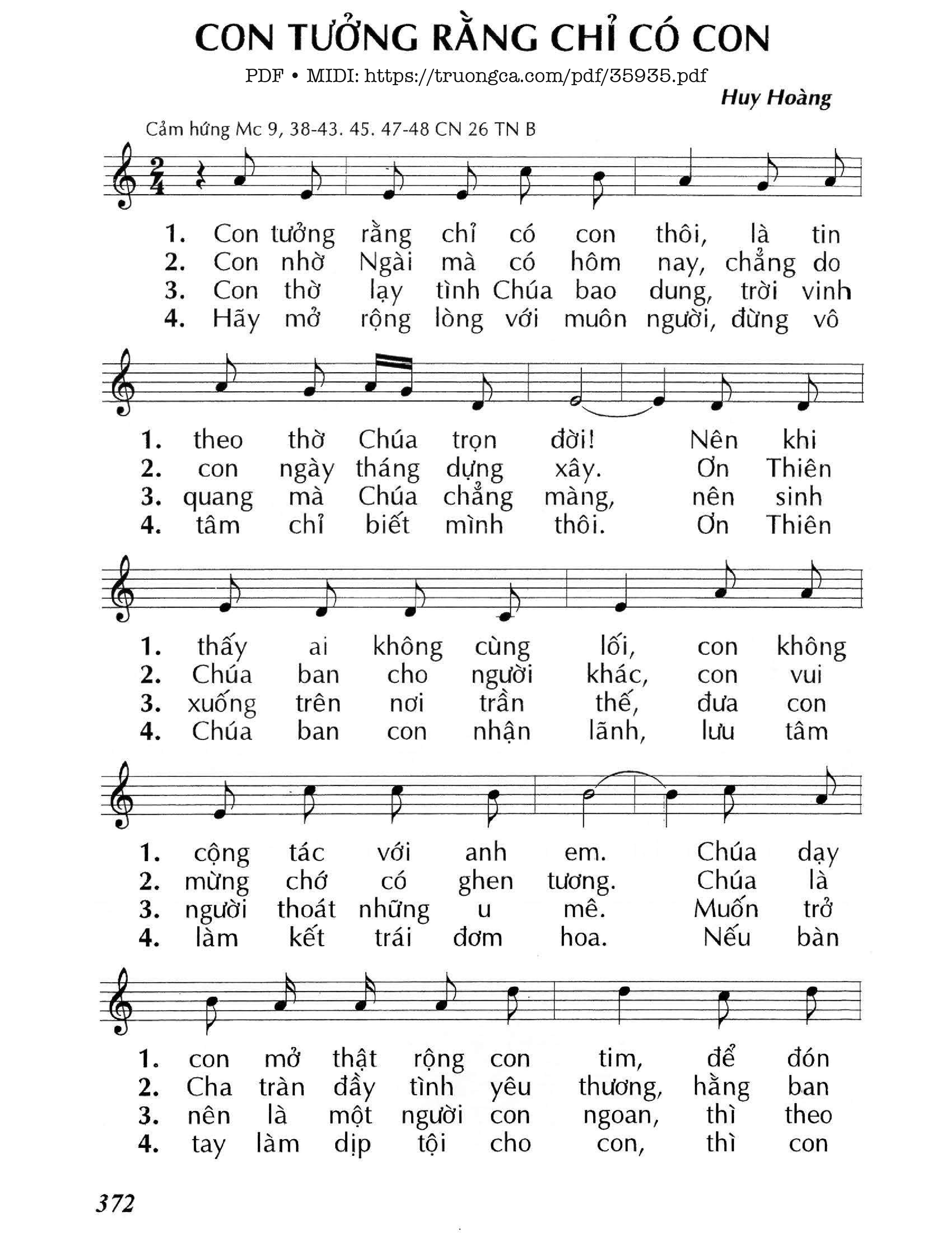 Page 1 of Sheet music PDF Con Tưởng Rằng Chỉ Có Con (Cn26 Tnb) - Huy Hoàng