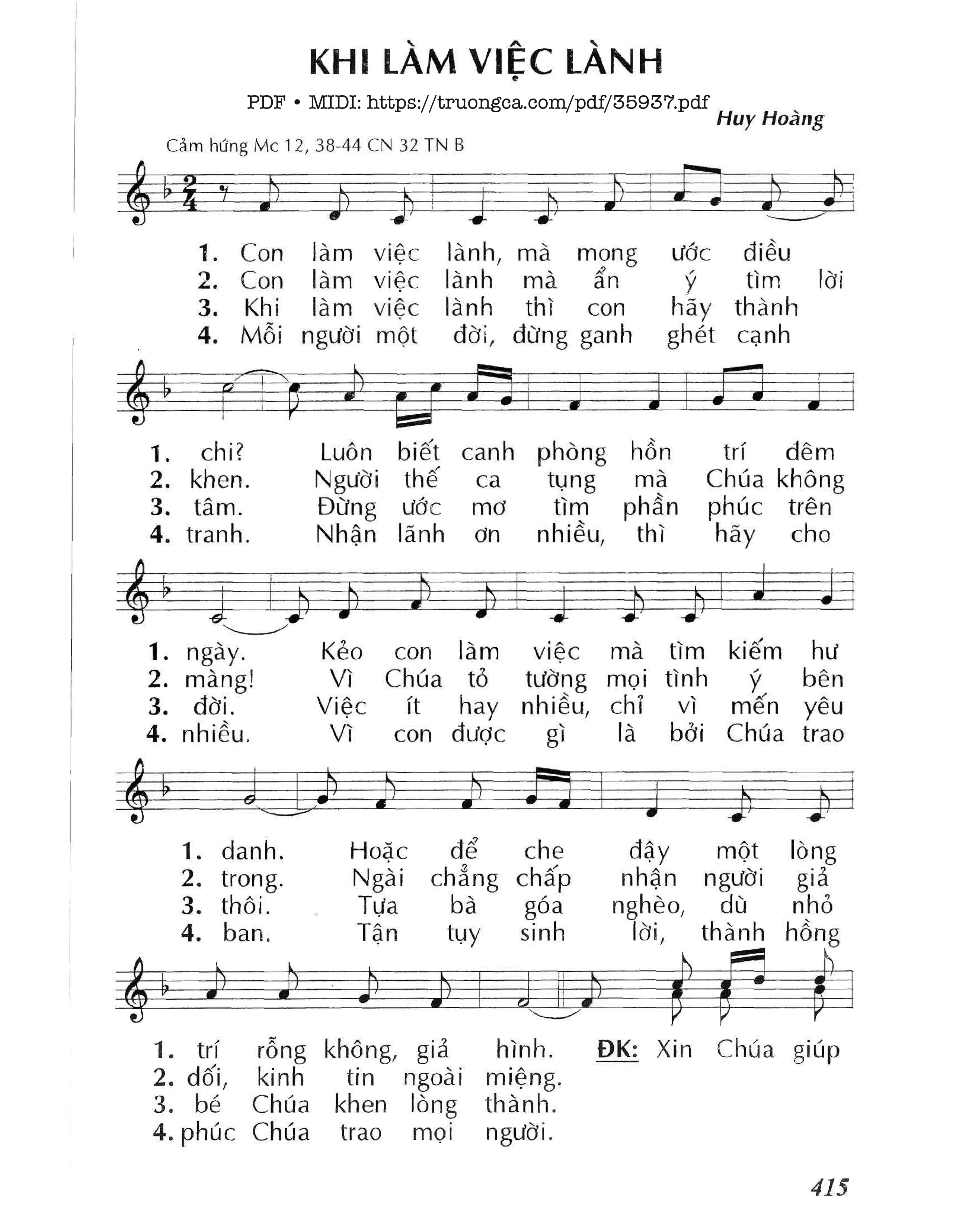 Page 1 of Sheet music PDF Khi Làm Việc Lành (Cn32 Tnb) - Huy Hoàng