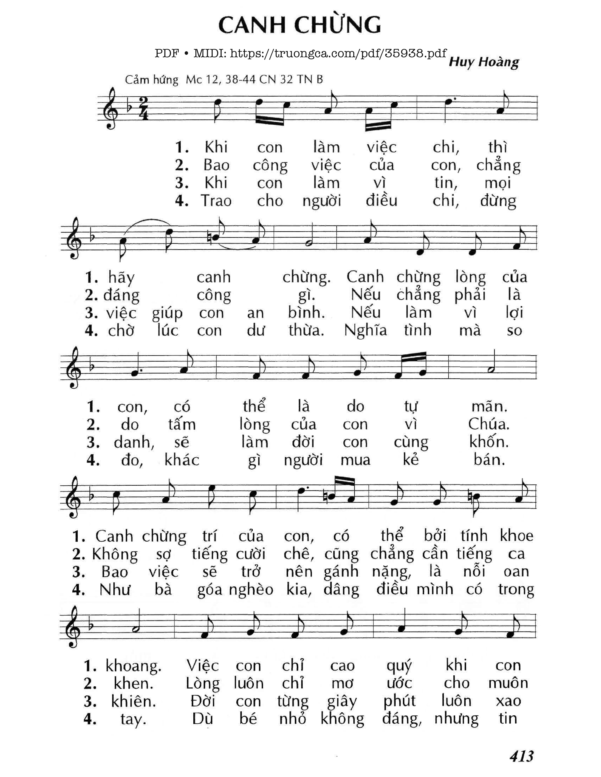 Page 1 of Sheet music PDF Canh Chừng (Cn32 Tnb) - Huy Hoàng