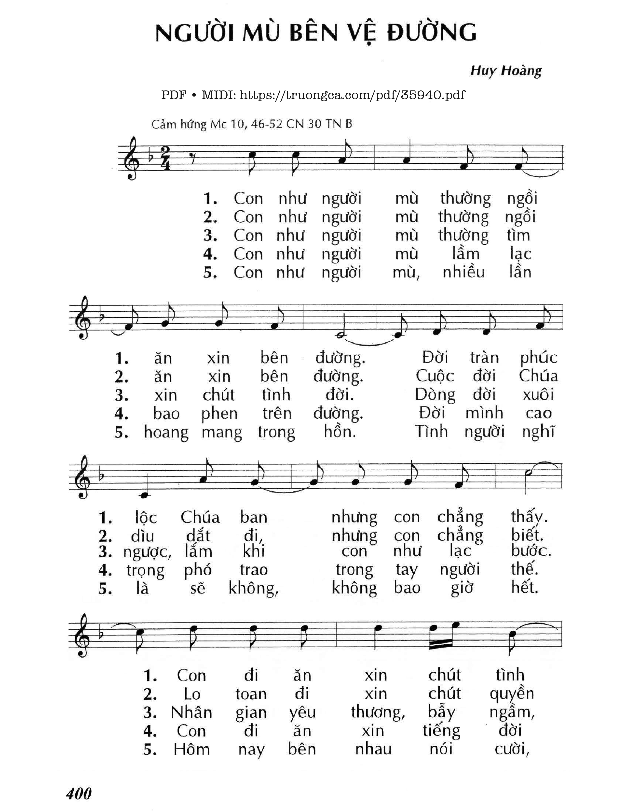 Page 1 of Sheet music PDF Người Mù Bên Vệ Đường (Cn30 Tnb) - Huy Hoàng