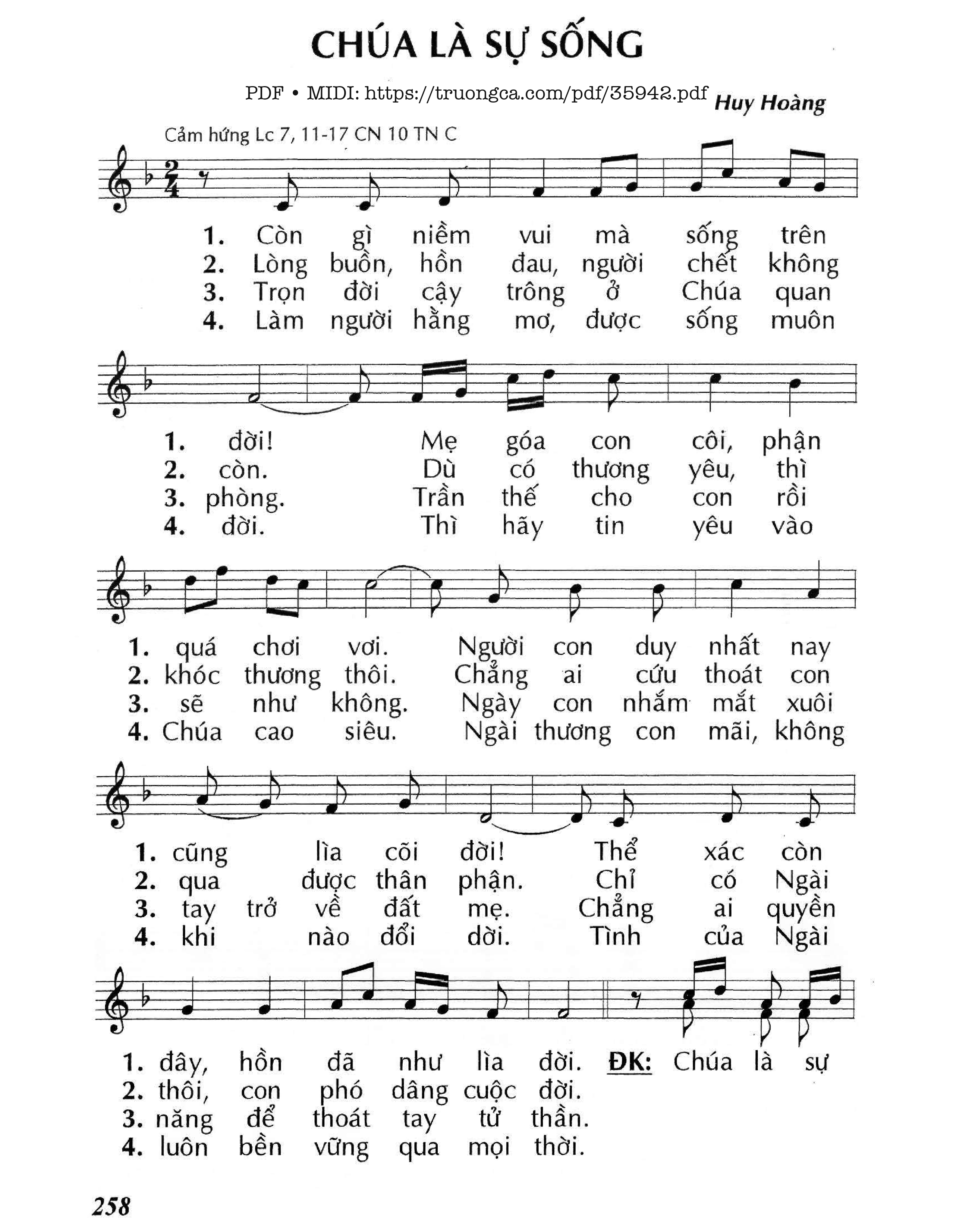 Page 1 of Sheet music PDF Chúa Là Sự Sống (Cn10 Tnc) - Huy Hoàng
