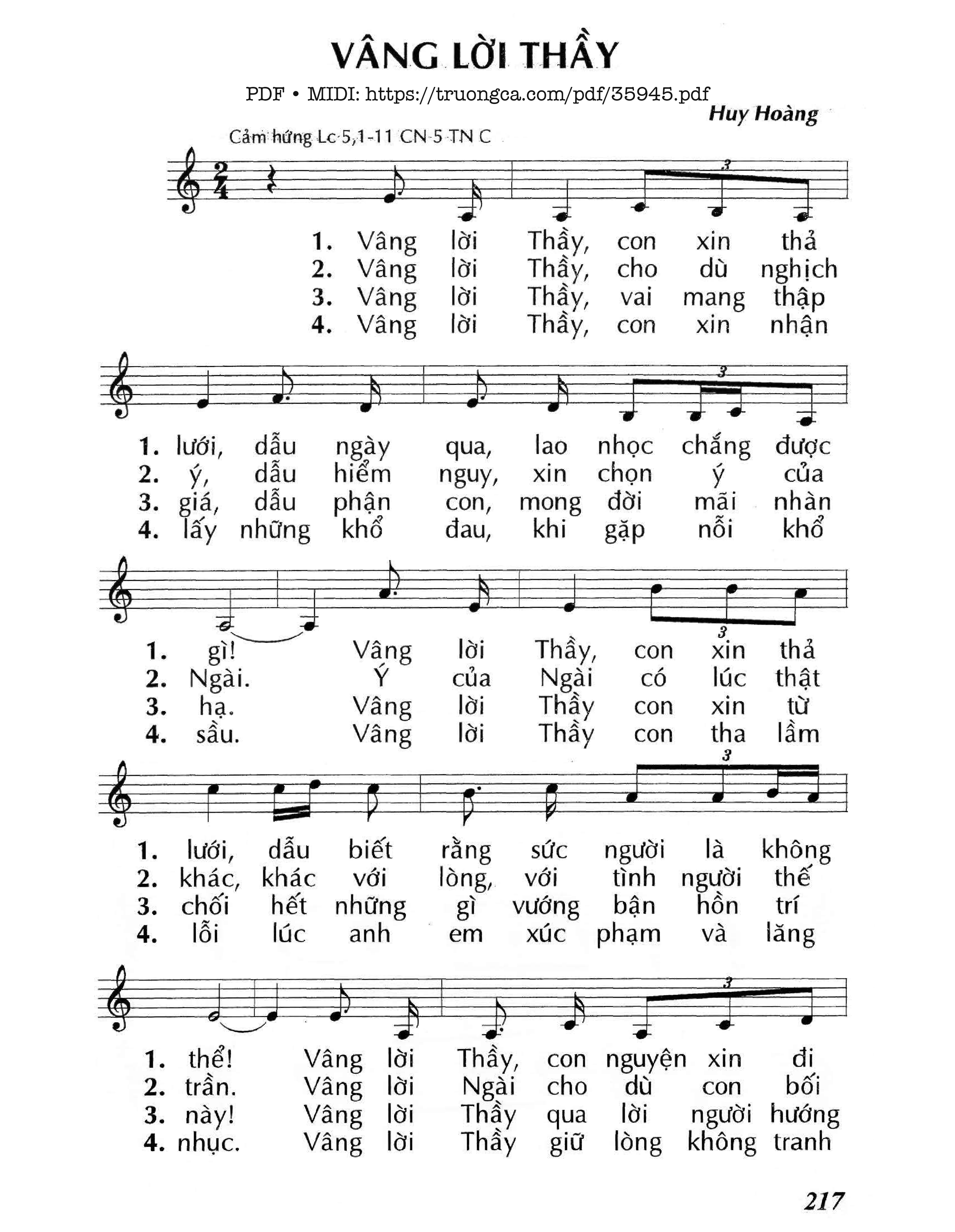 Page 1 of Sheet music PDF Vâng Lời Thầy (Cn5 Tnc) - Huy Hoàng