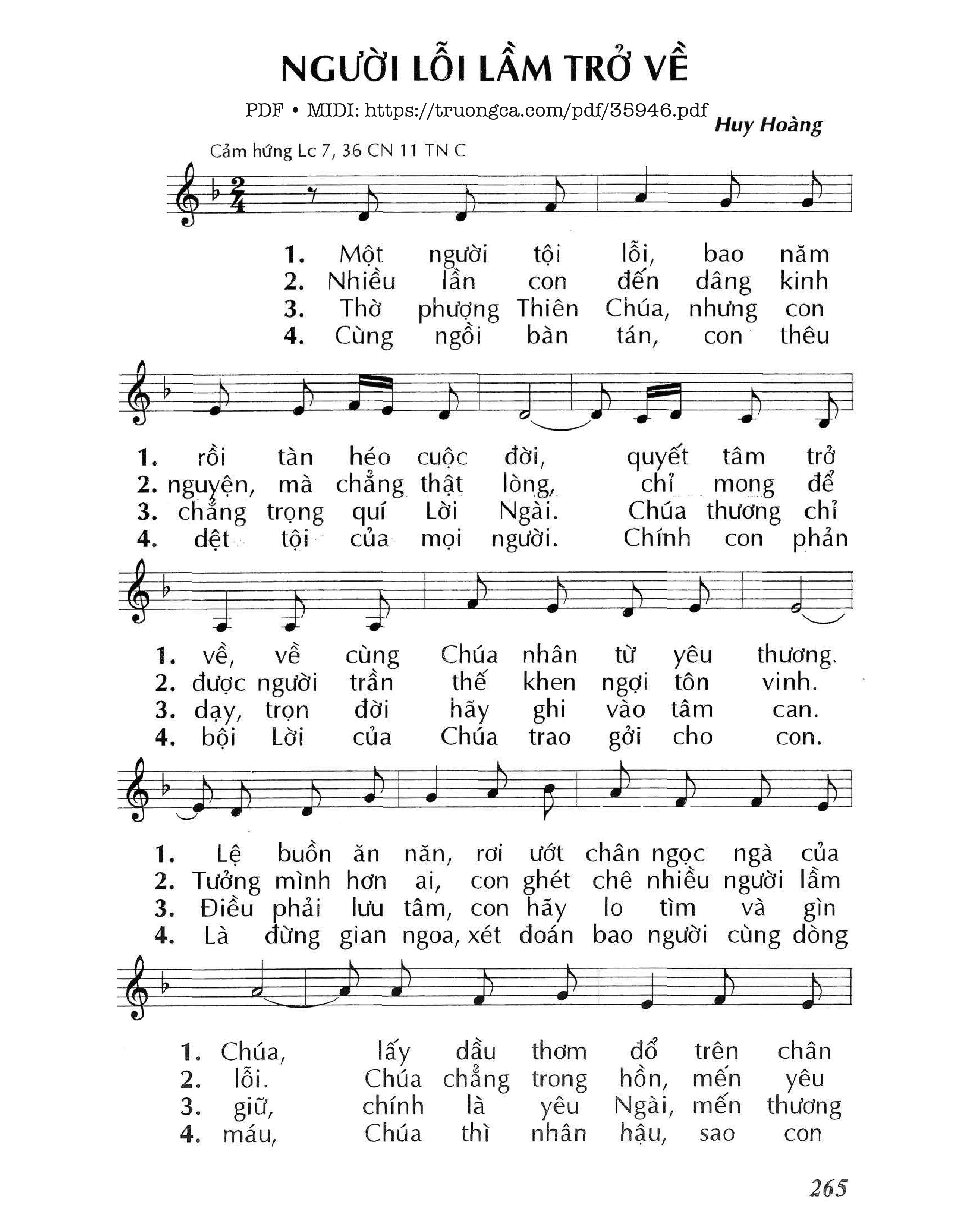 Page 1 of Sheet music PDF Người Lỗi Lầm Trở Về (Cn11 Tnc) - Huy Hoàng
