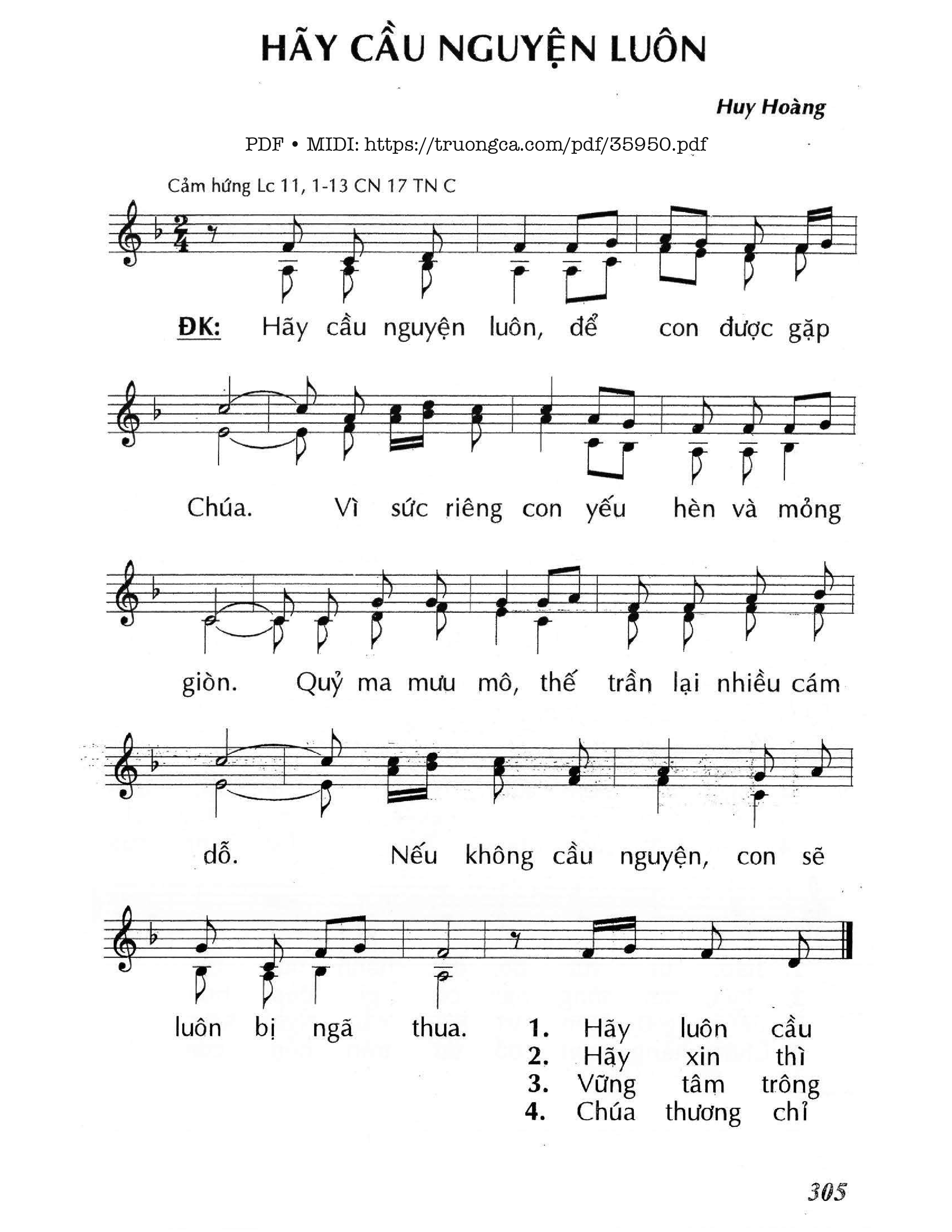 Page 1 of Sheet music PDF Hãy Cầu Nguyện Luôn (Cn17 Tnc) - Huy Hoàng