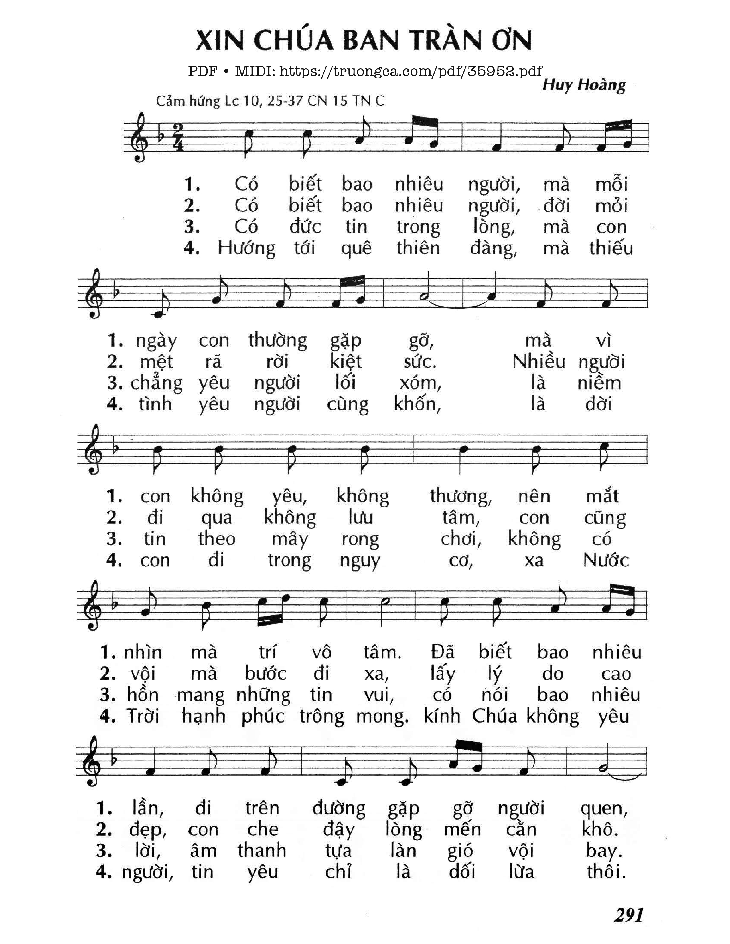 Page 1 of Sheet music PDF Xin Chúa Ban Tràn Ơn (Cn15 Tnc) - Huy Hoàng