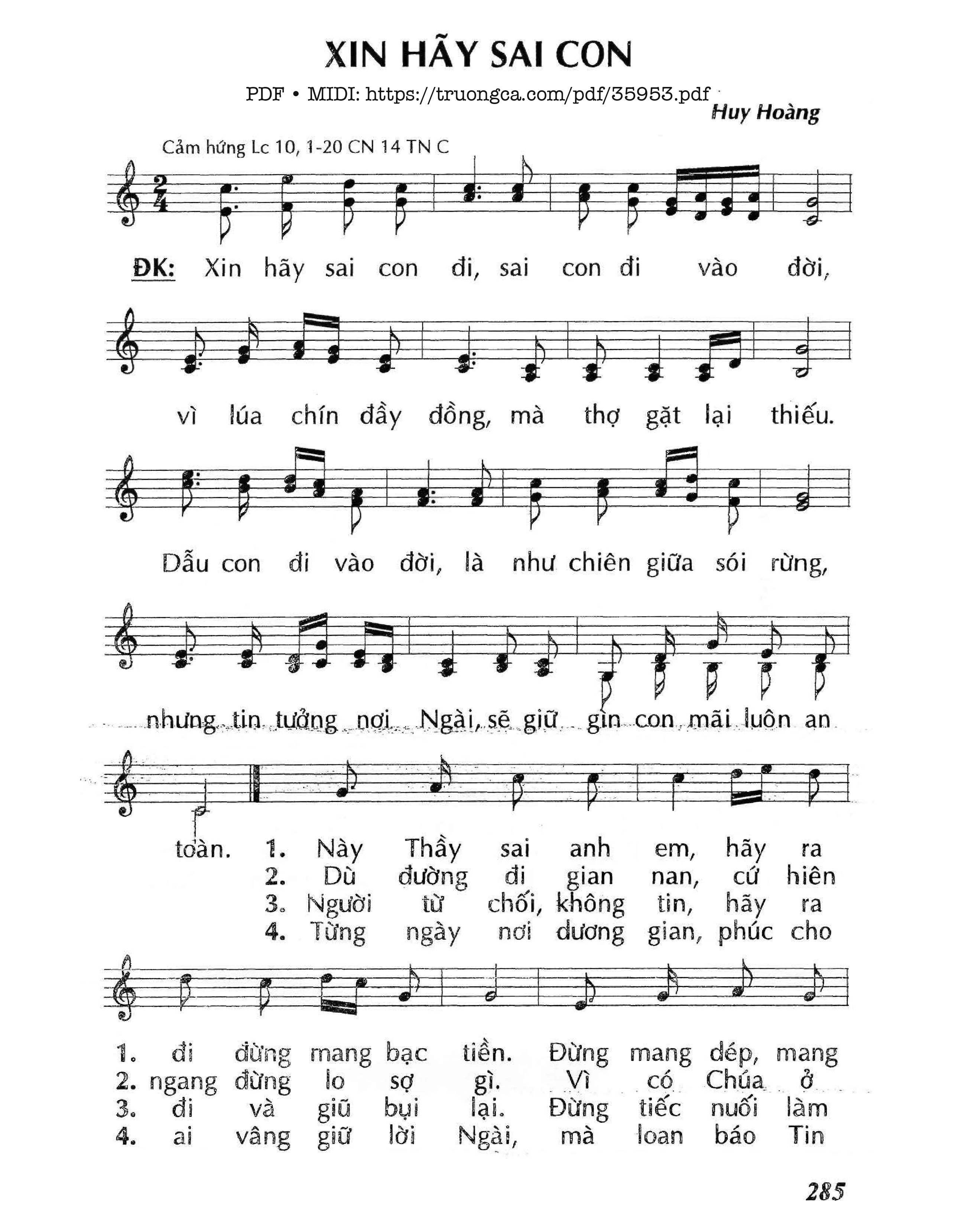 Page 1 of Sheet music PDF Xin Hãy Sai Con (Cn14 Tnc) - Huy Hoàng