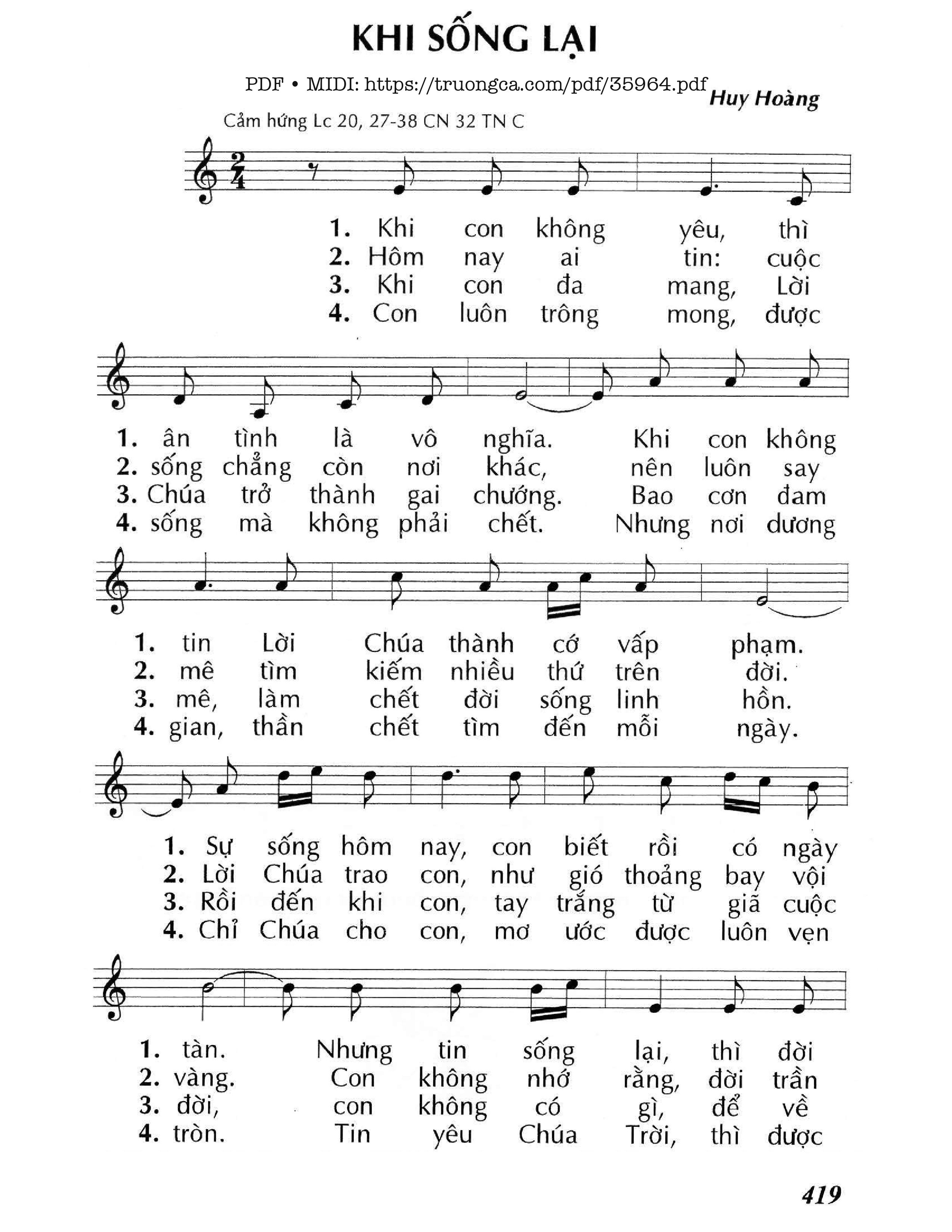 Page 1 of Sheet music PDF Khi Sống Lại (Cn32 Tnc) - Huy Hoàng