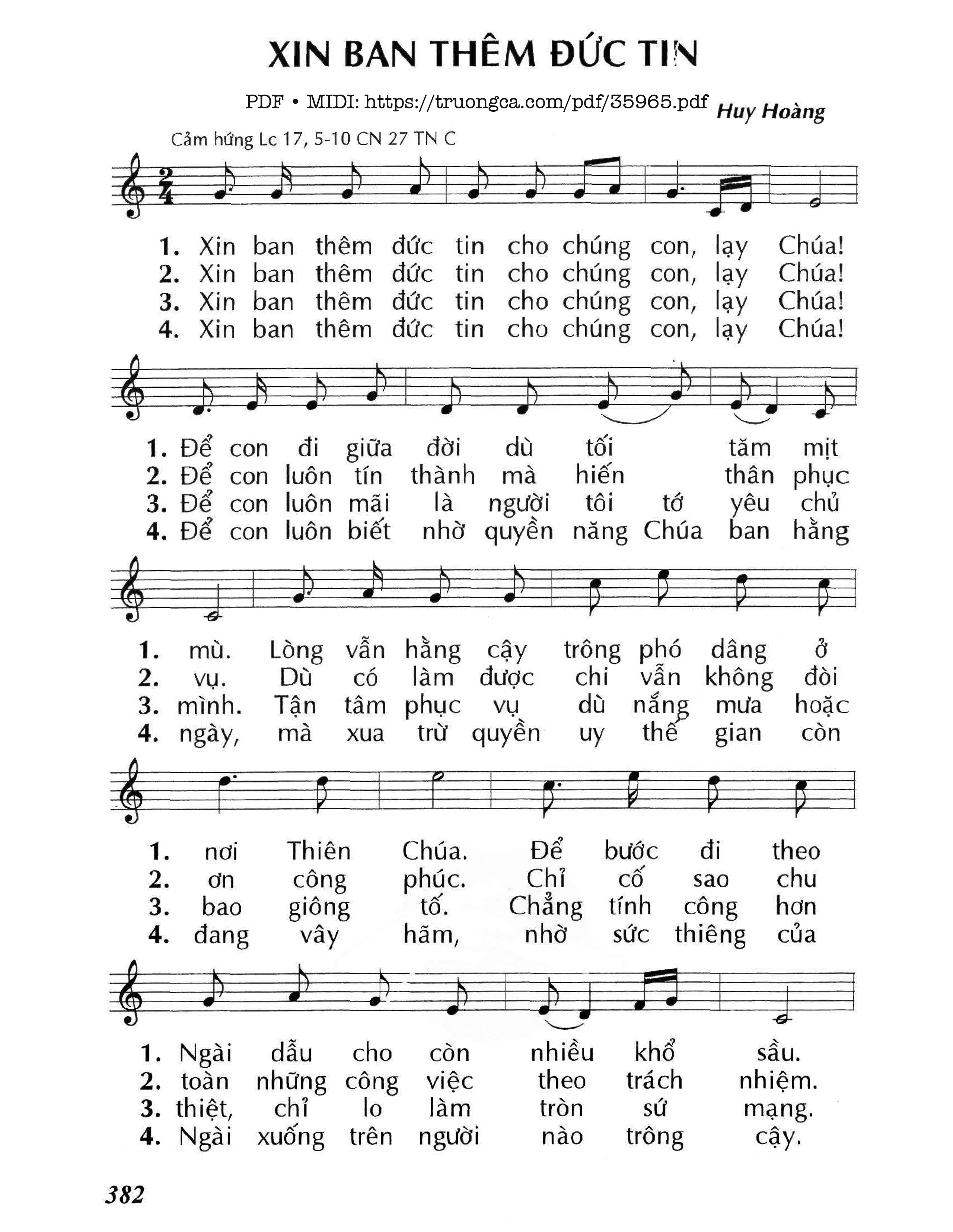 Page 1 of Sheet music PDF Xin Ban Thêm Đức Tin (Cn27 Tnc) - Huy Hoàng