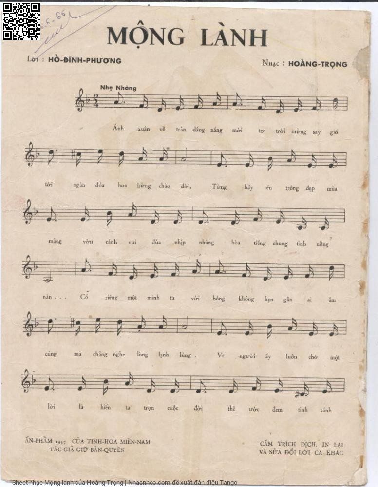 Page 2 of Sheet music PDF Mộng lành - Hoàng Trọng