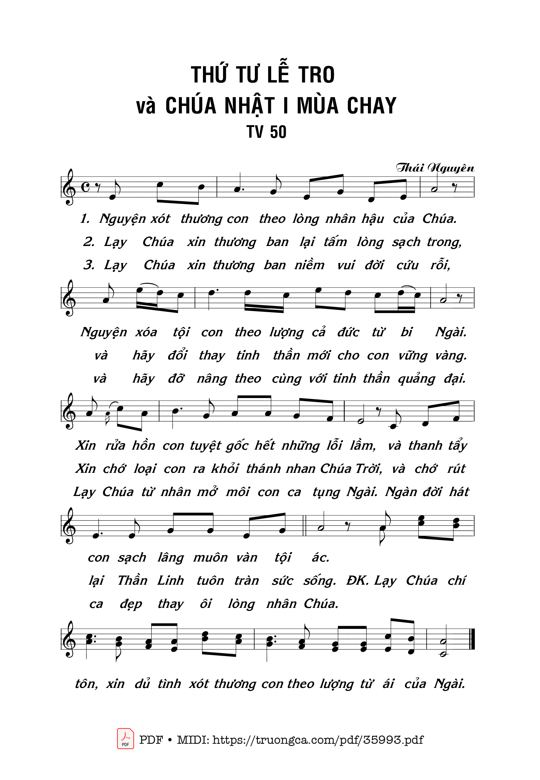 Page 1 of Sheet music PDF Thánh Vịnh 50, Chúa Nhật 1A Mùa Chay - Thái Nguyên