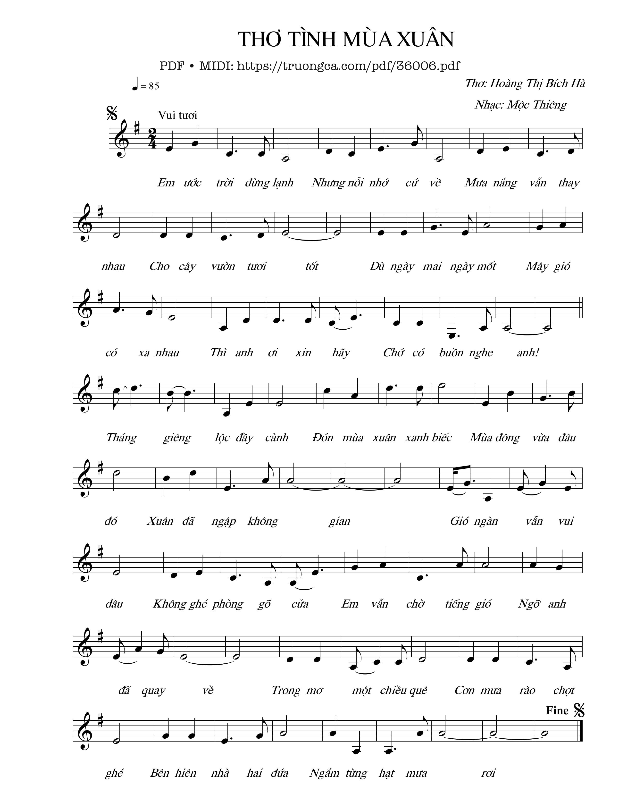 Page 1 of Sheet music PDF Thơ tình mùa xuân - Mộc Thiêng