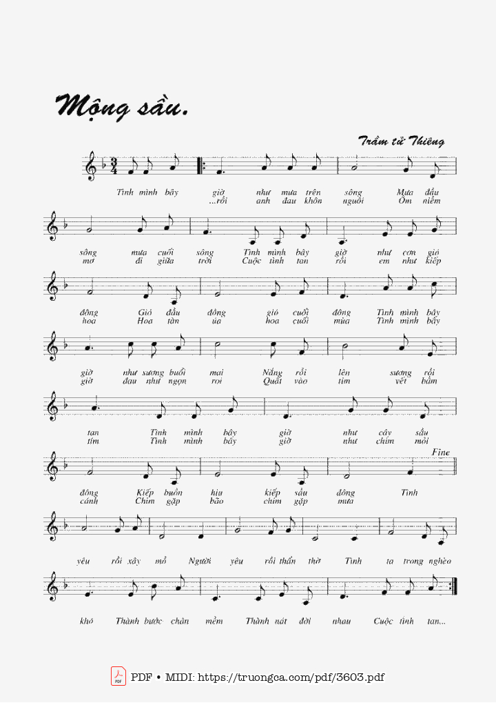 Sheet PDF of Mộng sầu - Trầm Tử Thiêng