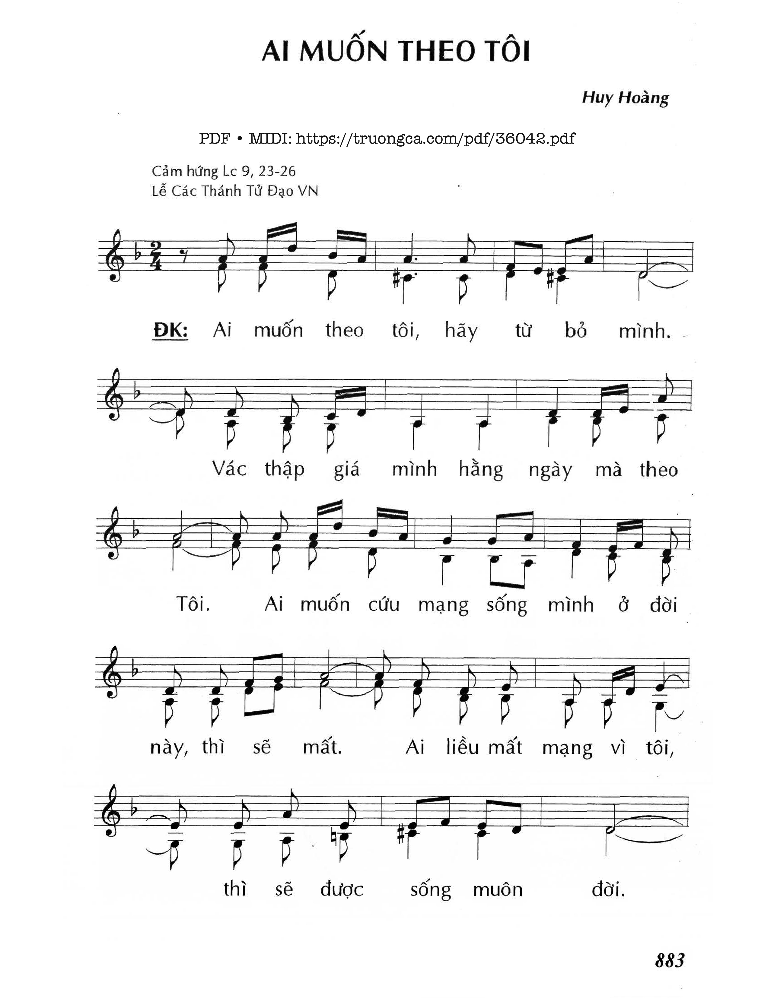 Page 1 of Sheet music PDF Ai Muốn Theo Tôi (Lễ Các Thánh Tử Đạo Việt Nam) - Huy Hoàng